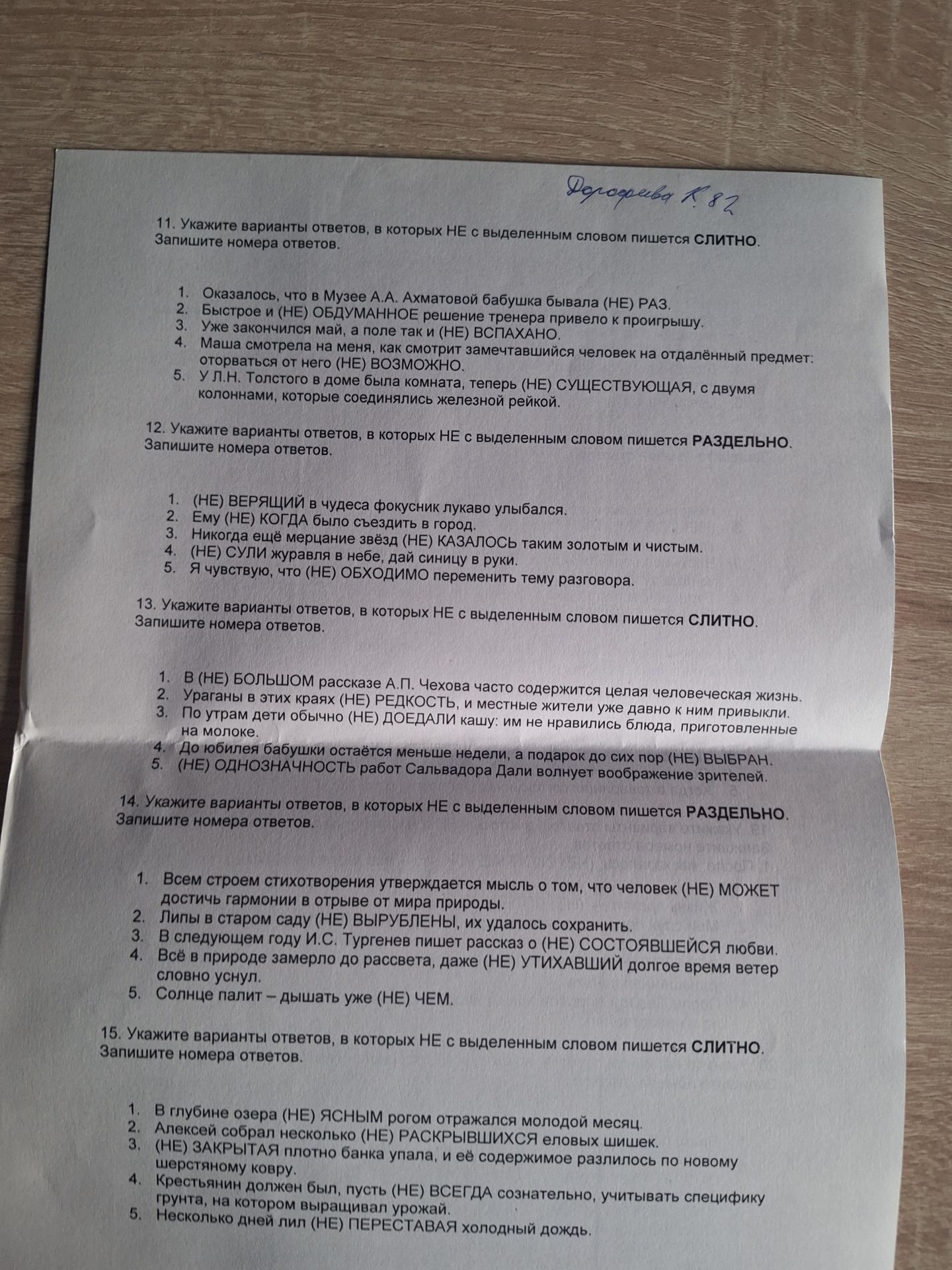 Фото задания: 12. Укажите варианты ответов, в которых НЕ с выделенным словом пишется РАЗДЕЛЬНО. Запишите номера ответов. 1. (НЕ) ВЕРЯЩИЙ…