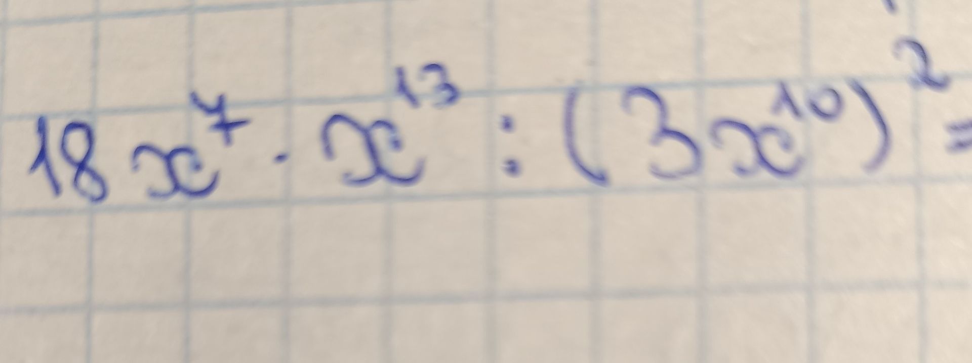 Фото задания: Упростить выражение: \(18x^{\frac{1}{7}}\cdot x^{13}:(3x^{10})^2\). Правая часть записи после знака «=» обрезана.