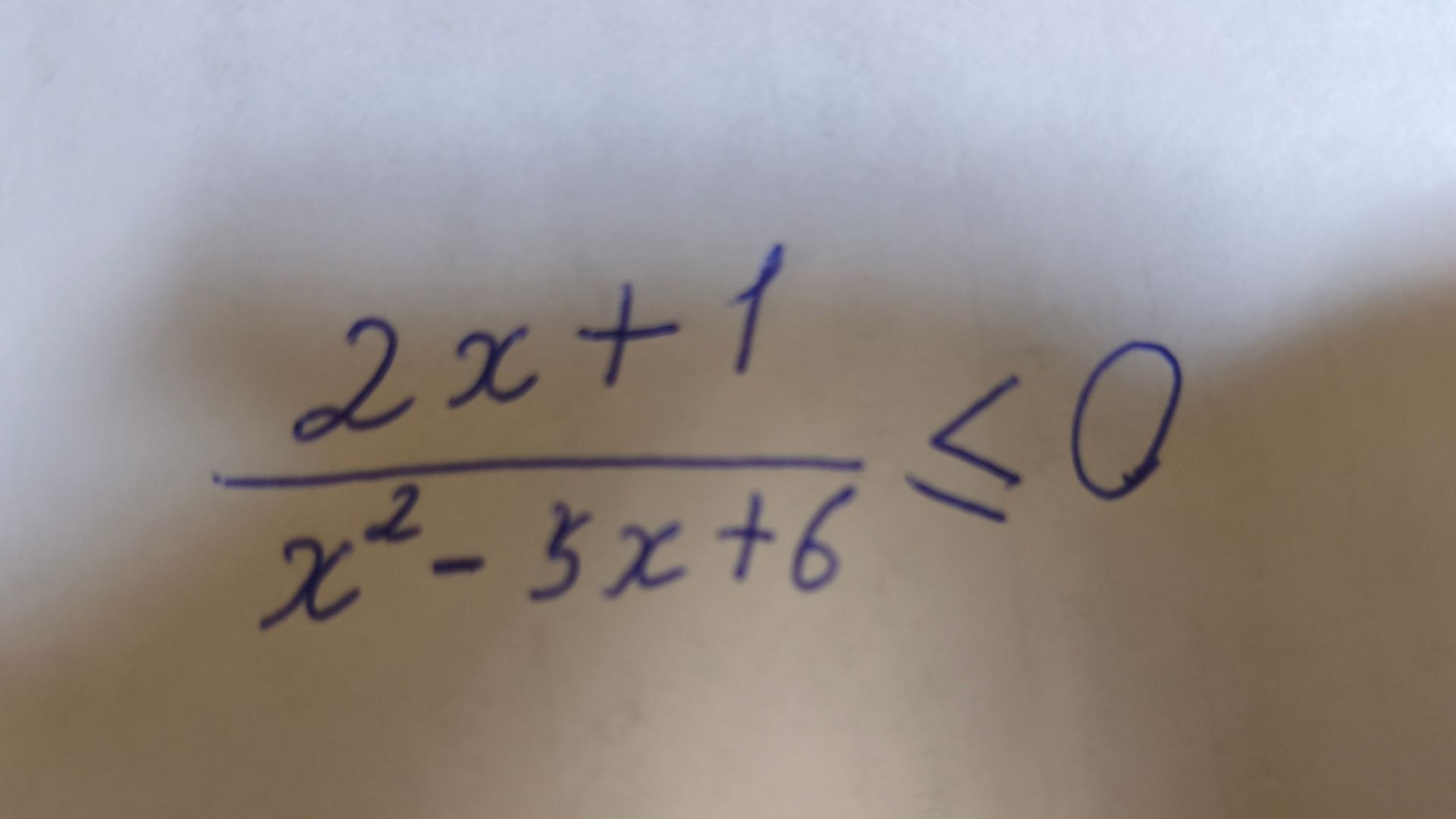 Фото задания: \(\frac{2x+1}{x^2-3x+6}<0\)