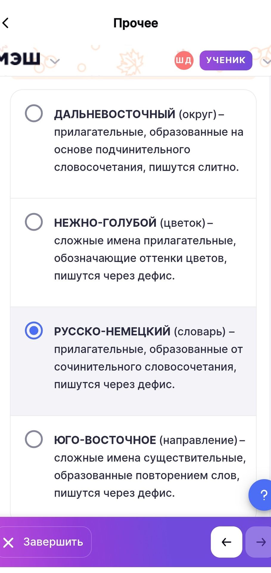 Фото задания: Выберите правильные утверждения: 1) ДАЛЬНЕВОСТОЧНЫЙ (округ) — прилагательные, образованные на основе подчинительного…