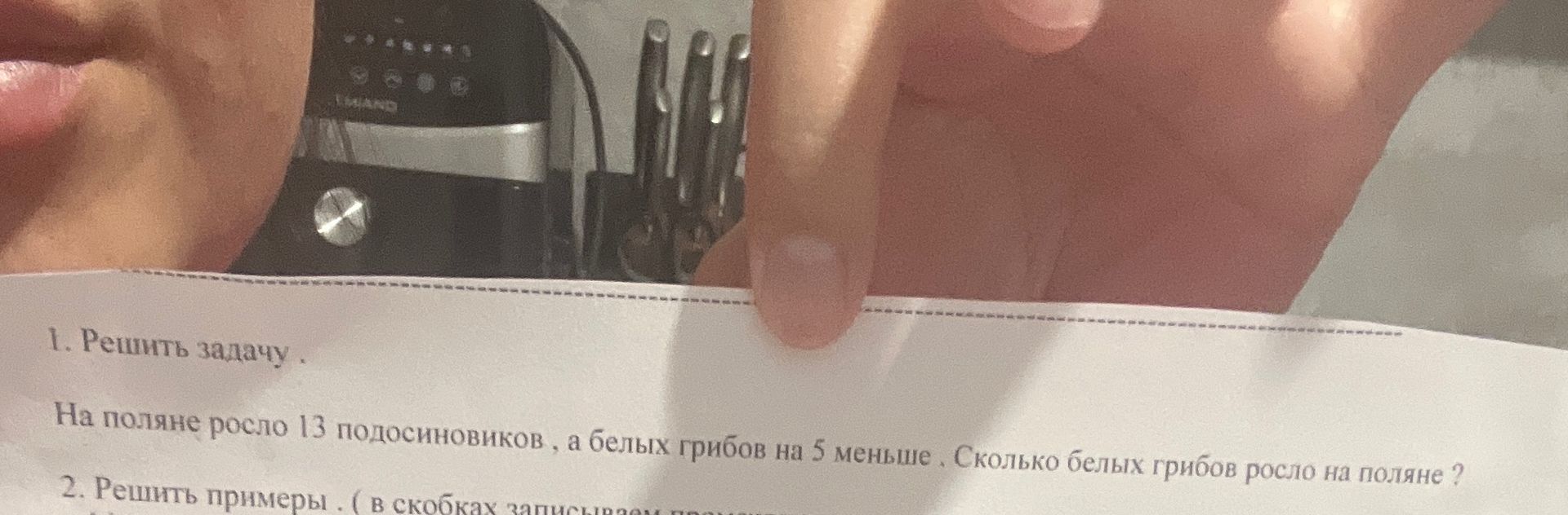 Фото задания: 1. Решить задачу. На поляне росло 13 подосиновиков, а белых грибов на 5 меньше. Сколько белых грибов росло на поляне?