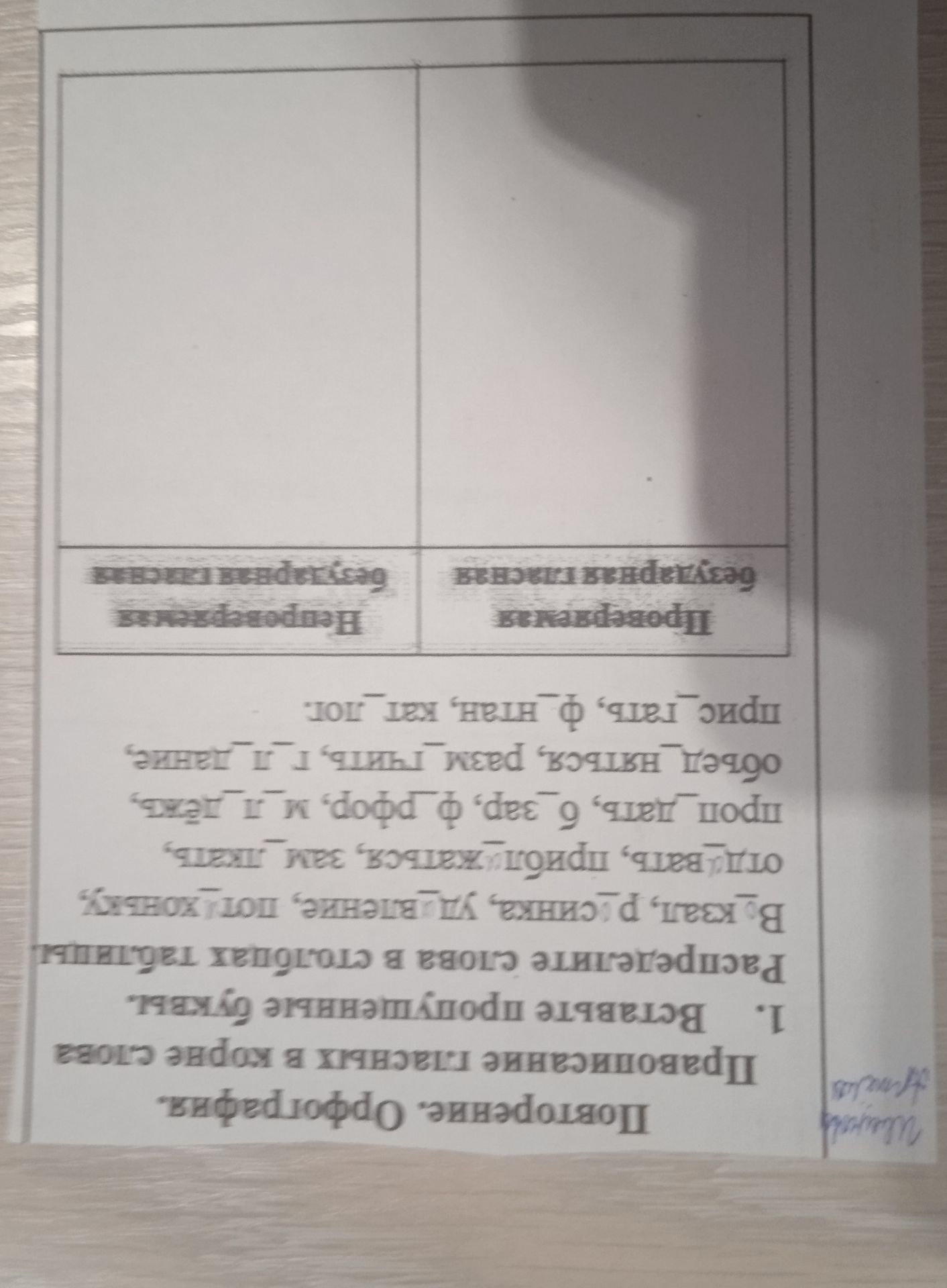 Фото задания: 1. Вставьте пропущенные буквы. Распределите слова в столбцах таблицы. В..зал, р..бина, ул..тает, пот..хоньку, от..давать,…