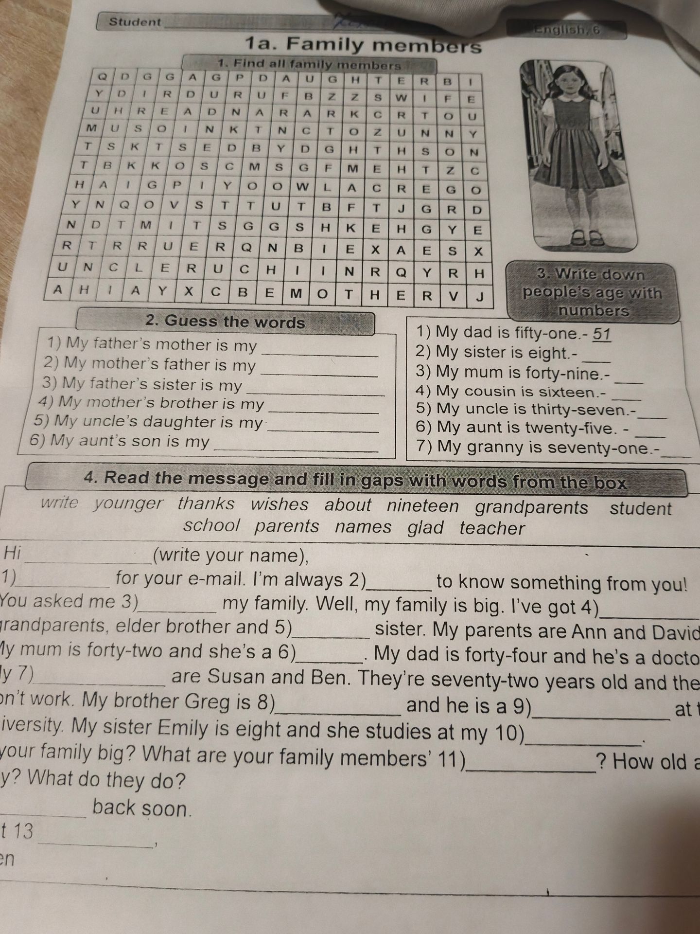 Фото задания: 1a. Family members. 1. Find all family members in the word search.