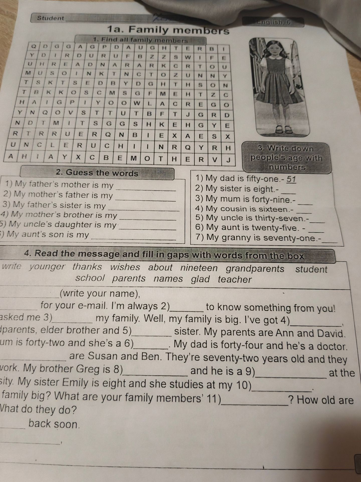 Фото задания: 1. Find all family members in the word search.