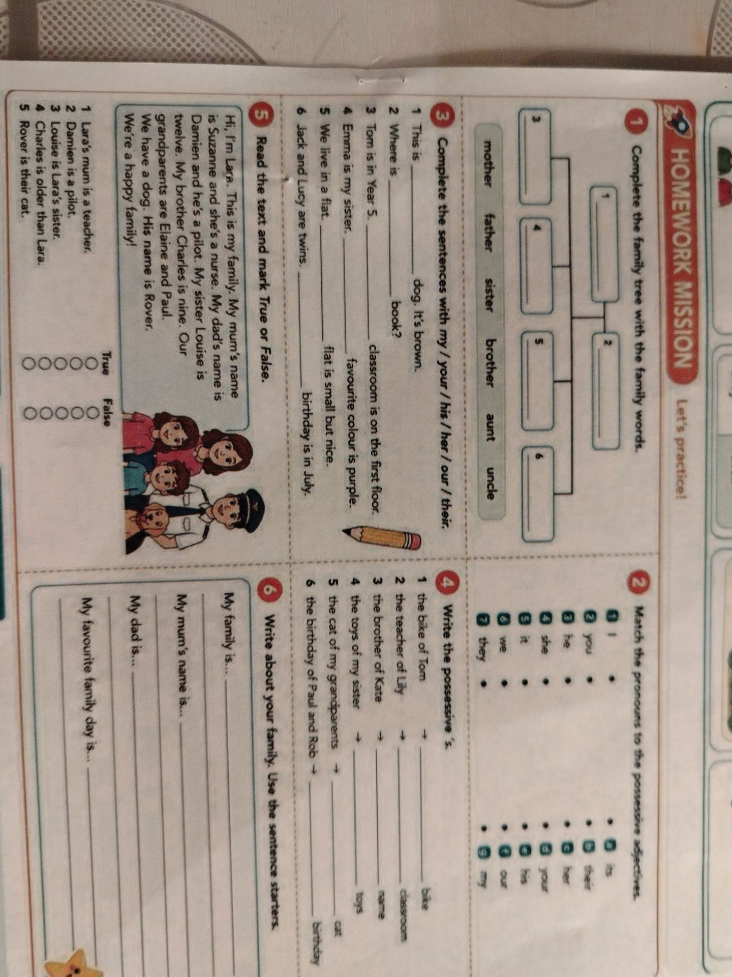 Фото задания: 1. Complete the family tree with the family words: mother, father, sister, brother, aunt, uncle.