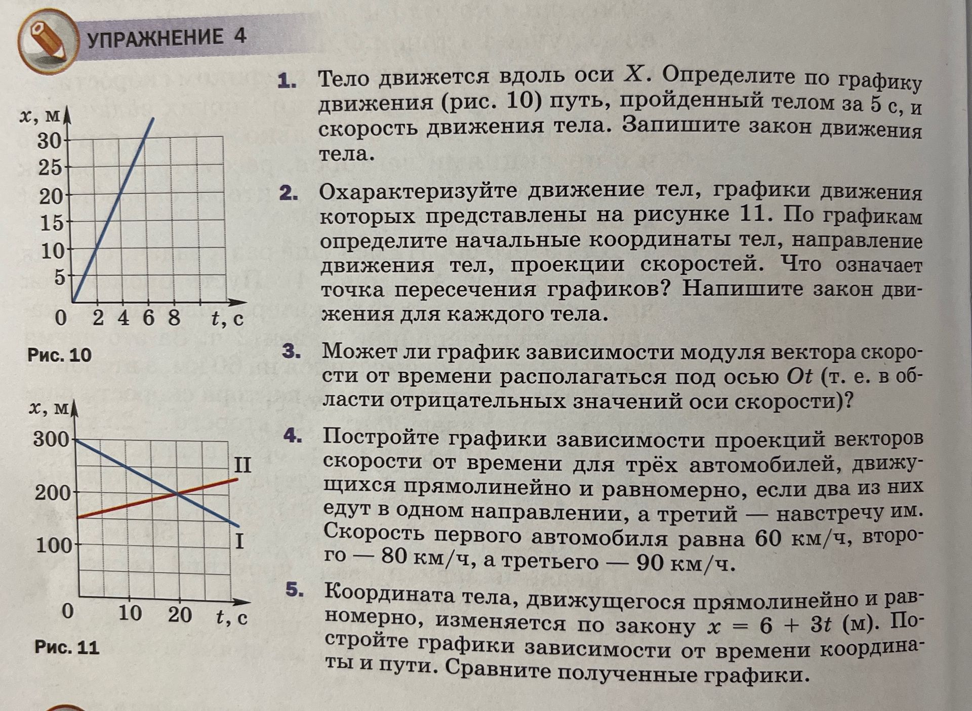 Фото задания: 2. Охарактеризуйте движения тел, графики движения которых представлены на рисунке 11. По графикам определите начальные…