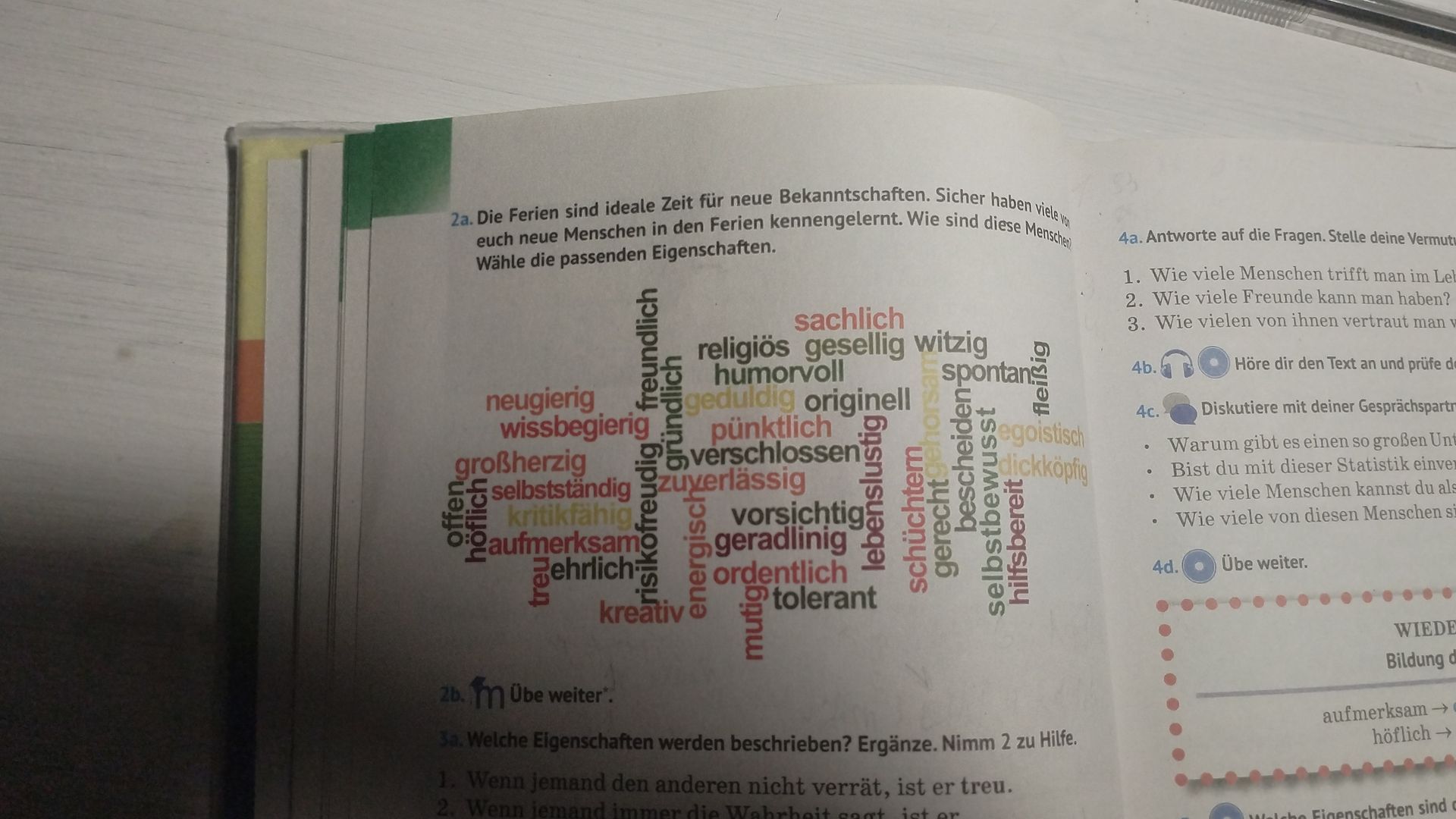 Фото задания: 3a. Welche Eigenschaften werden beschrieben? Ergänze. Nimm 2 zu Hilfe. 1. Wenn jemand den anderen nicht verrät, ist er…