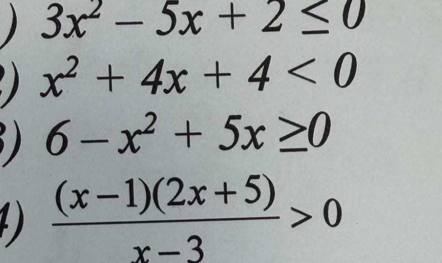 Фото задания: 1) \(3x^2-5x+2\le 0\)