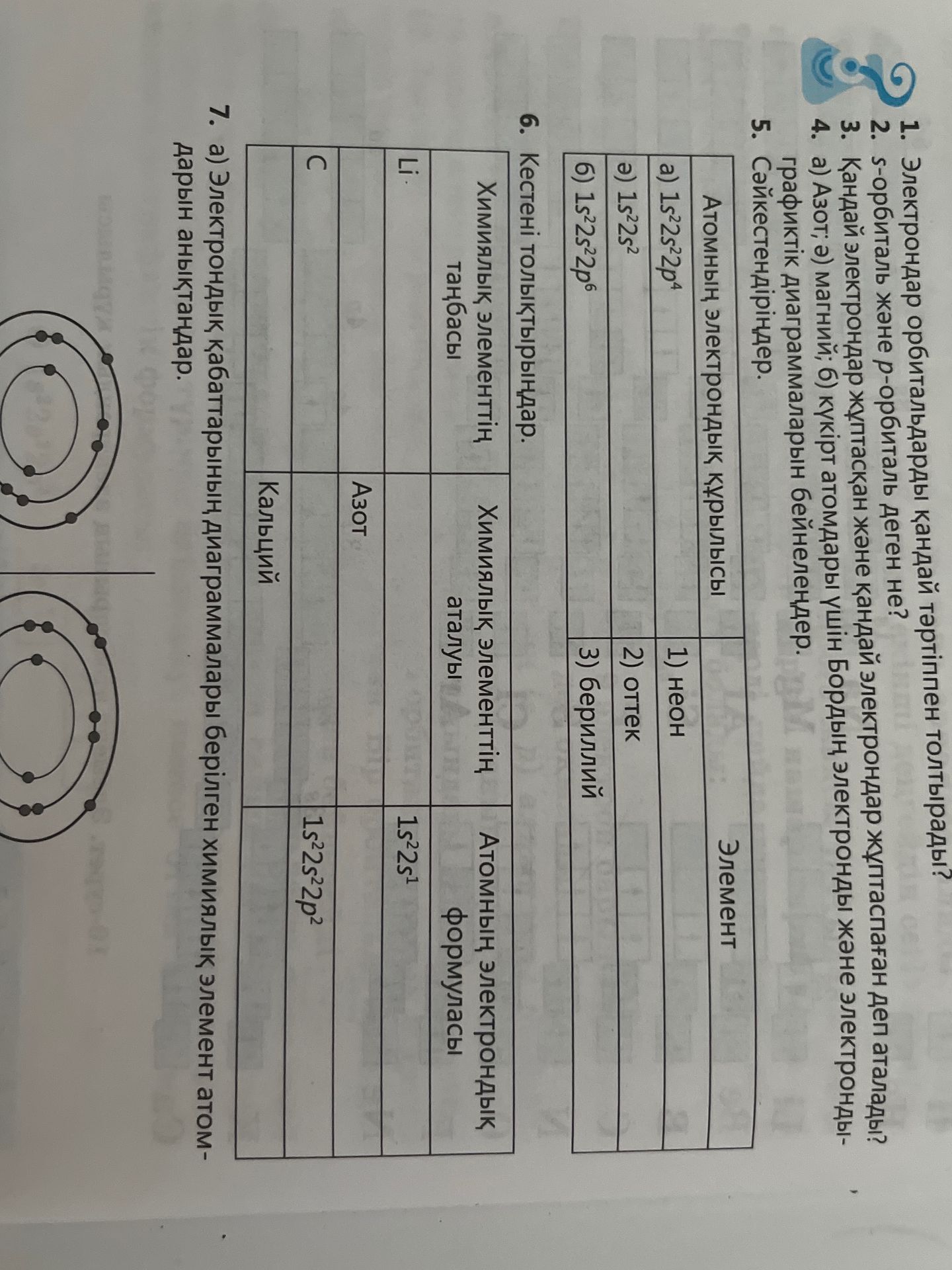 Фото задания: 1. Электрондар орбитальдарда қандай тәртіппен толтырылады?