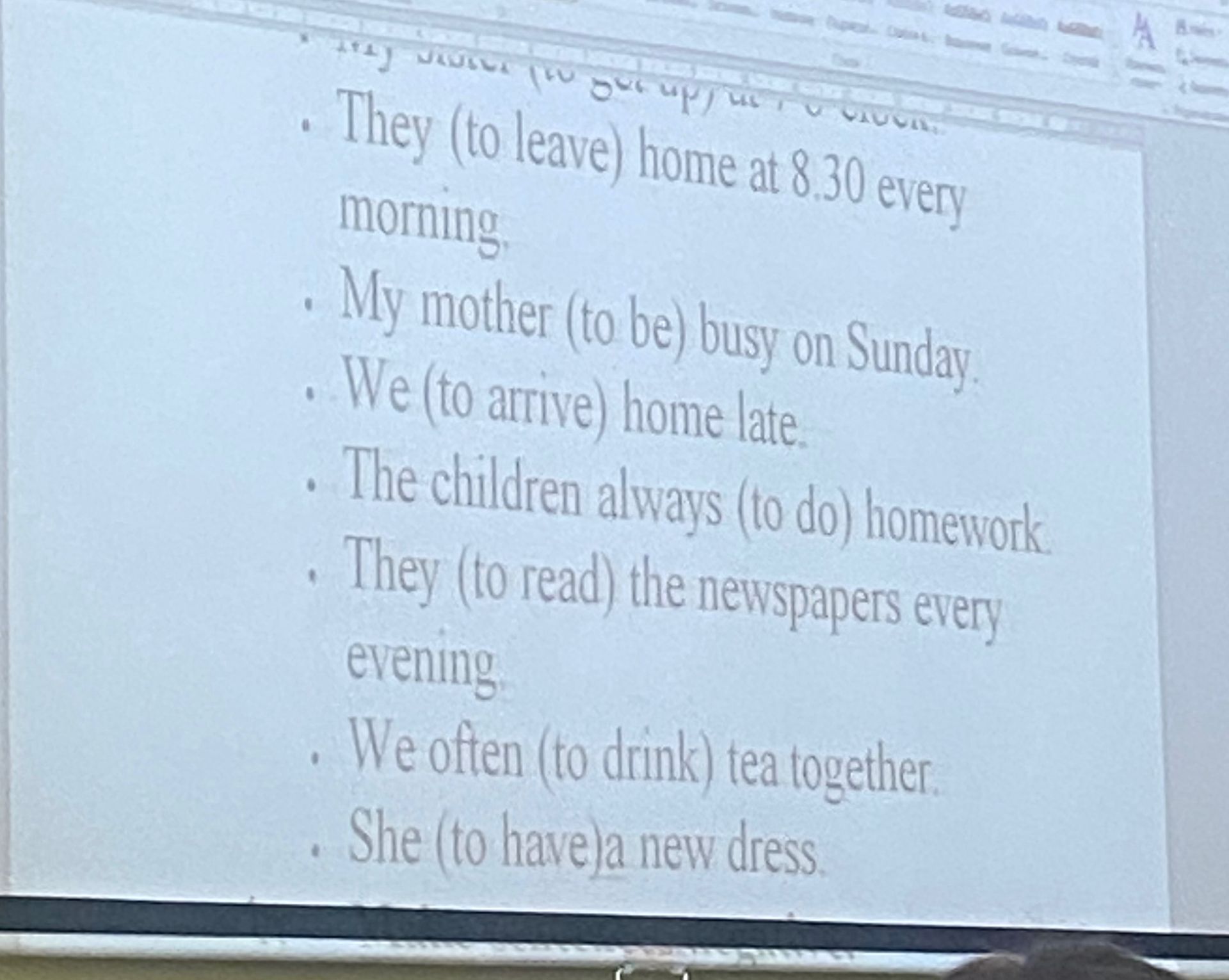 Фото задания: Complete the sentences using the verbs in brackets in the Present Simple: They (to leave) home at 8.30 every morning. My…