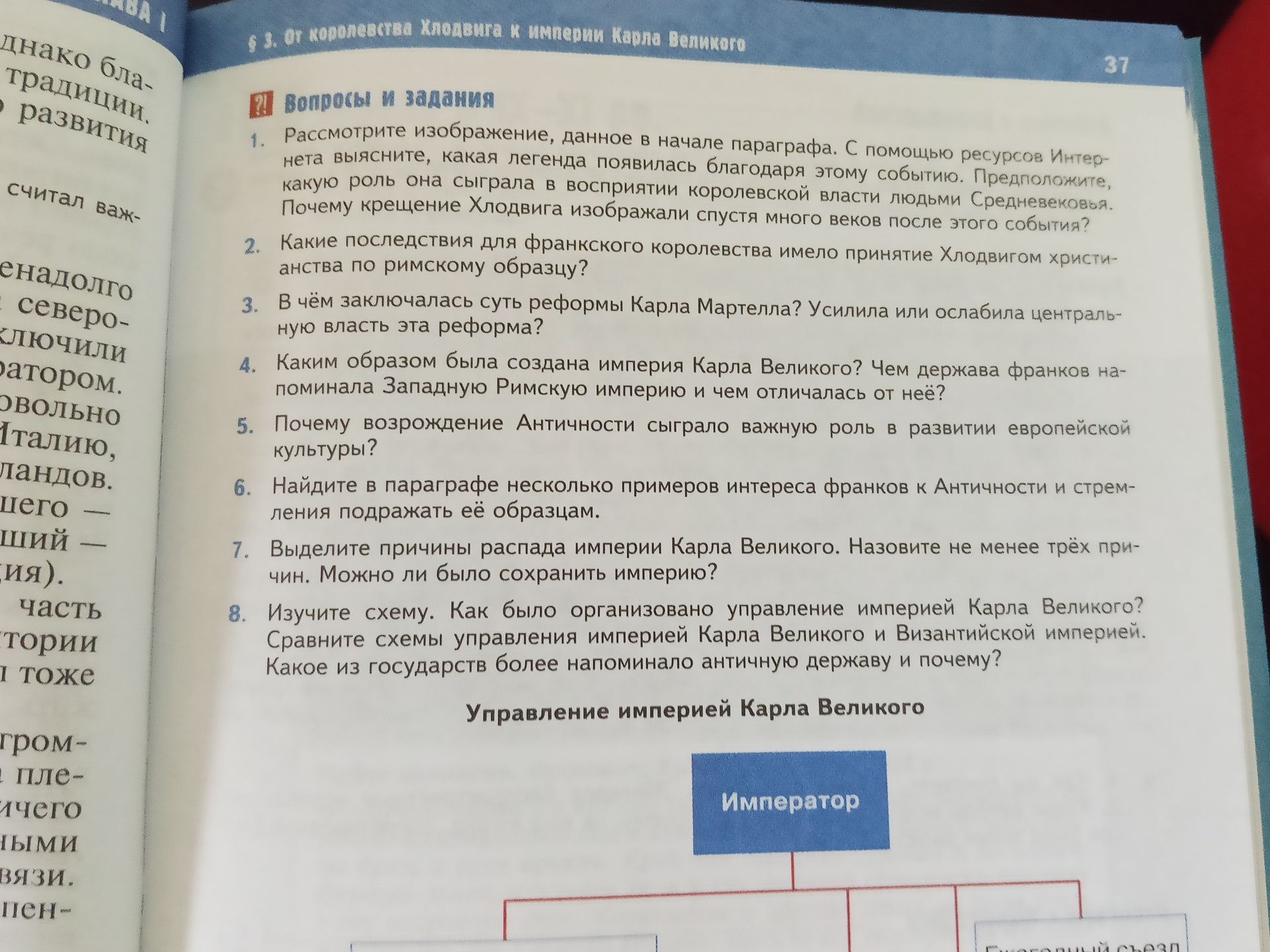 Фото задания: 8. Изучите схему. Как было организовано управление империей Карла Великого? Сравните схемы управления империей Карла Великого…