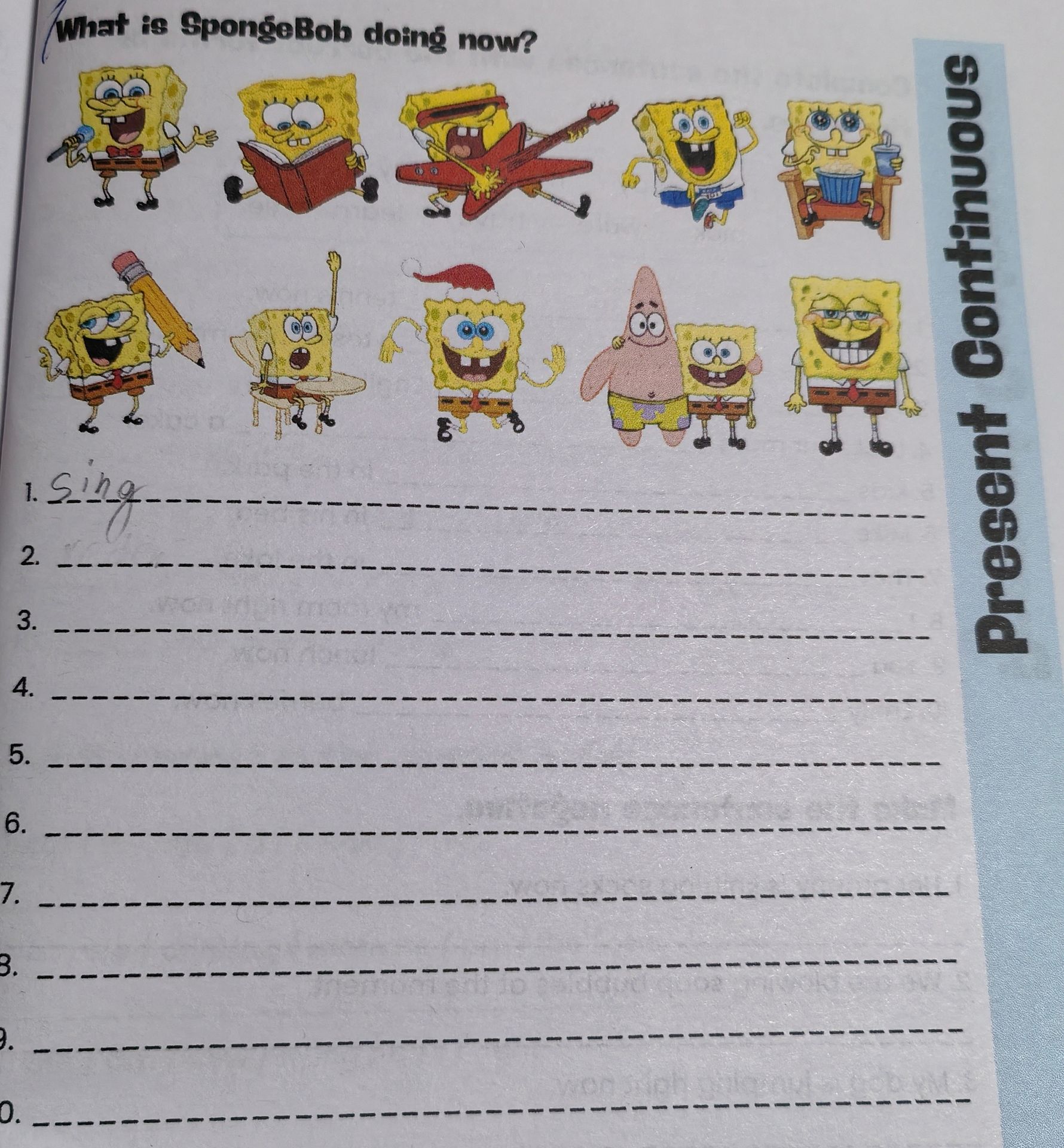 Фото задания: What is SpongeBob doing now?