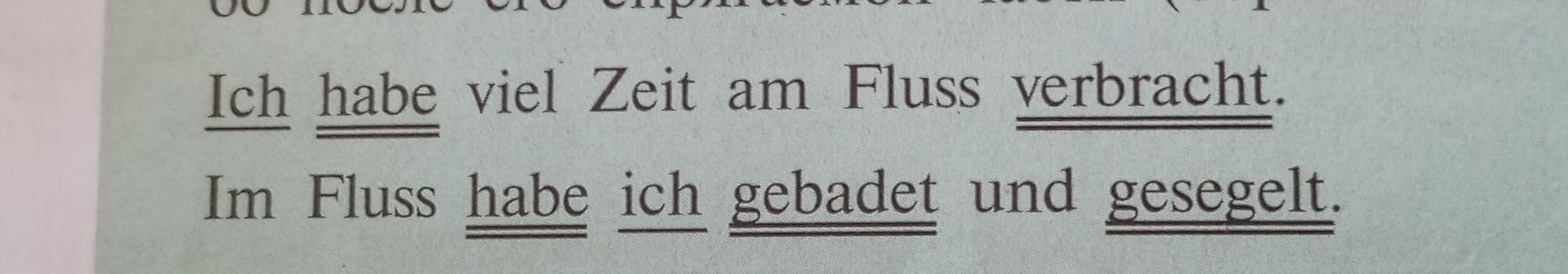 Фото задания: Ich habe viel Zeit am Fluss verbracht. Im Fluss habe ich gebadet und gesegelt.