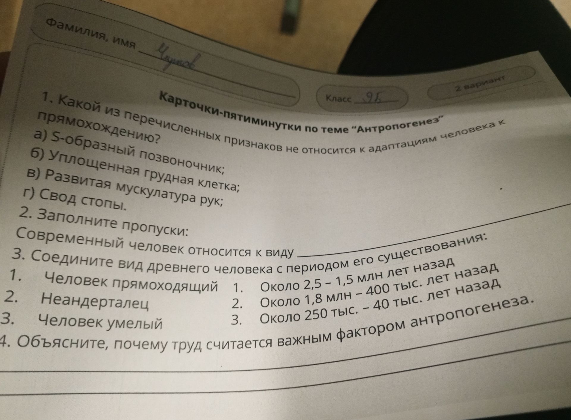 Фото задания: 2. Заполните пропуски: Современный человек относится к виду ________.