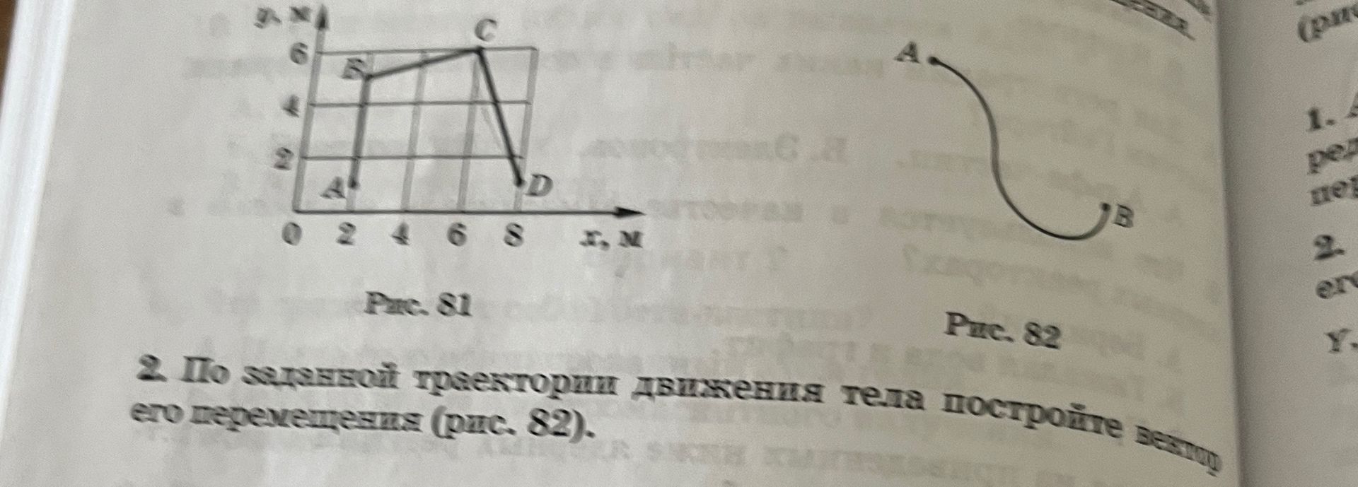 Фото задания: 2. По заданной траектории движения тела постройте вектор его перемещения (рис. 82).