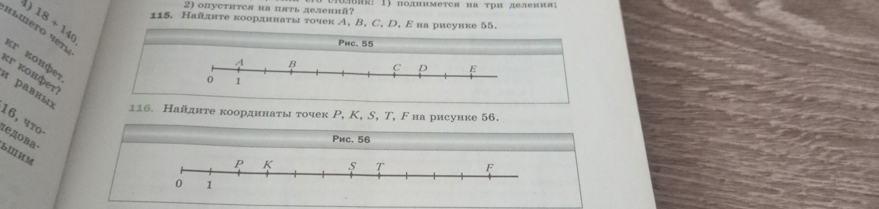 Фото задания: 115. Найдите координаты точек A, B, C, D, E на рисунке 55.