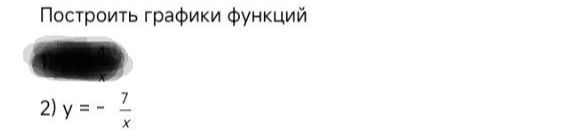 Фото задания: Построить графики функций. 2) \(y=-\frac{7}{x}\)