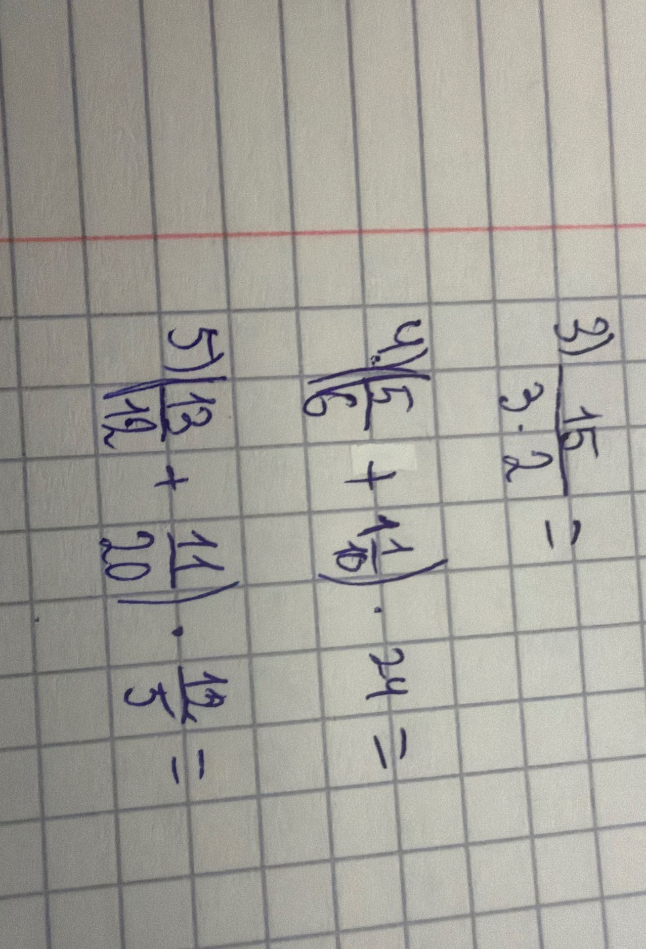 Фото задания: 4) \(\frac{5}{6}+1\frac{1}{10}\cdot24=\)