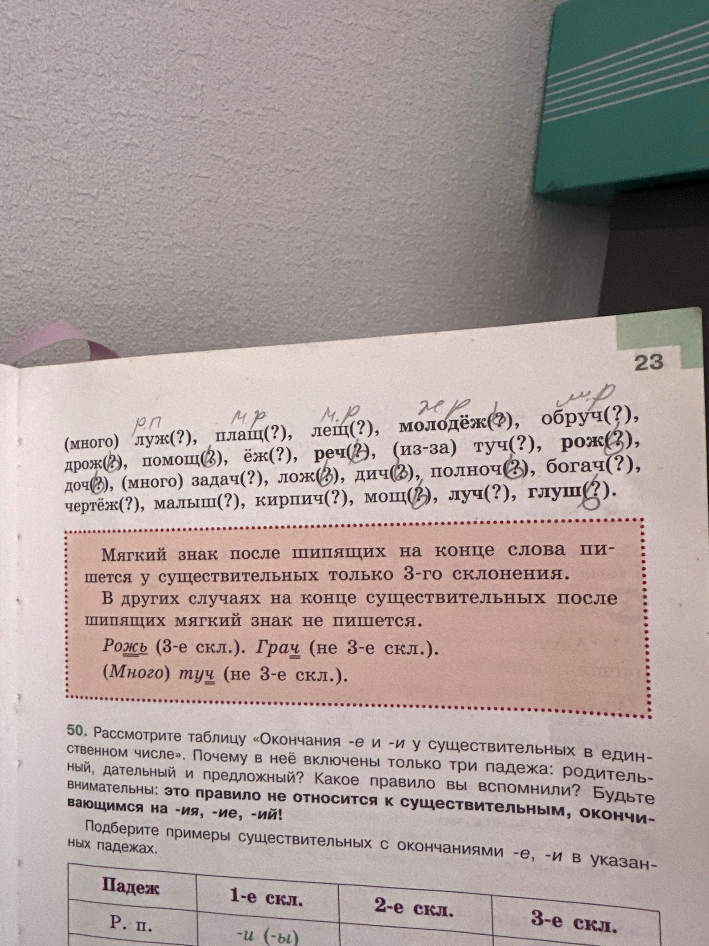 Фото задания: Вставьте, где нужно, мягкий знак: (много) луж(?), площадь(?), лещ(?), молодёжь(?), обруч(?), дрож(?), помощь(?), ёж(?),…