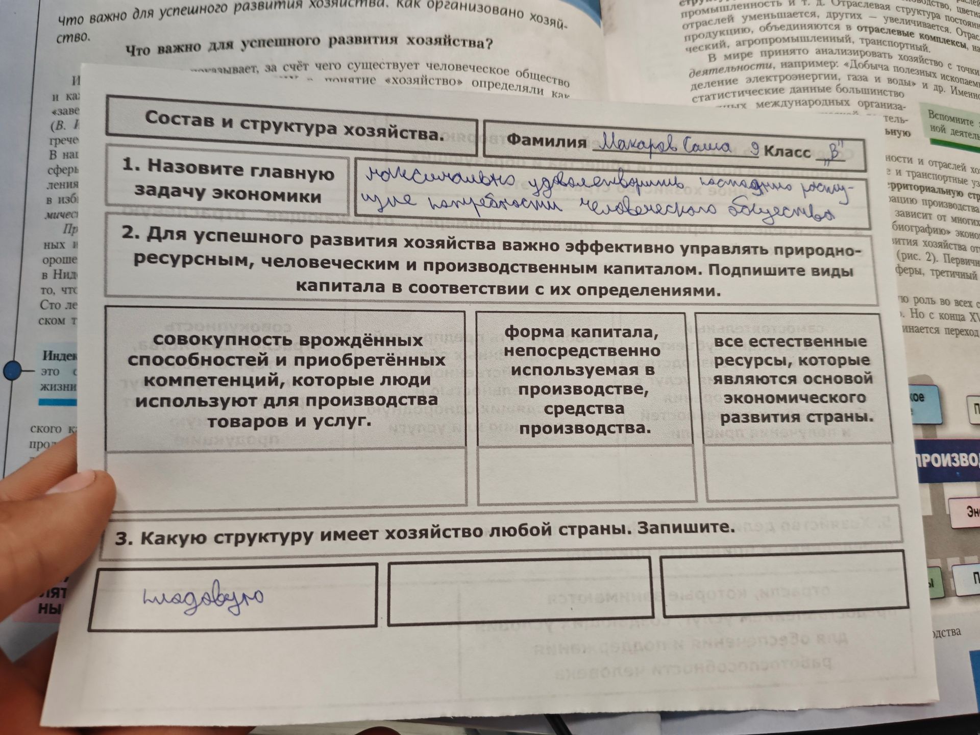 Фото задания: 1. Назовите главную задачу экономики.