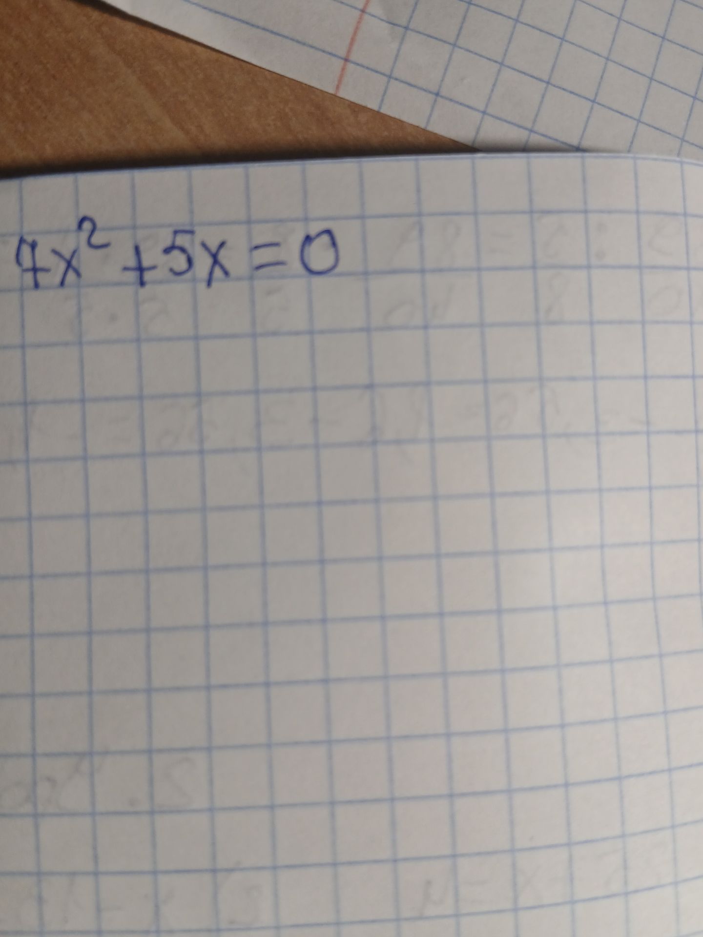 Фото задания: Решить уравнение: \(7x^2+5x=0\).