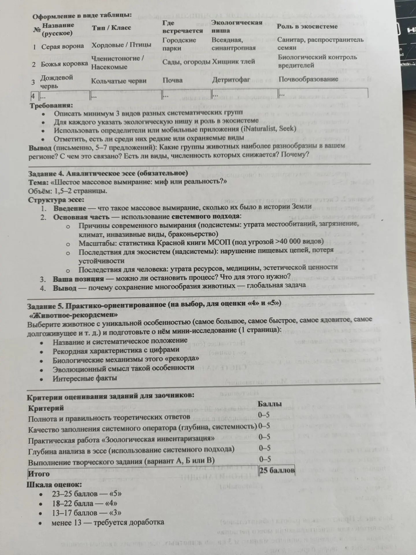 Фото задания: Задание 4. Аналитическое эссе. Тема: «Шестое массовое вымирание: миф или реальность?» Объём: 1,5–2 страницы. Структура: 1)…
