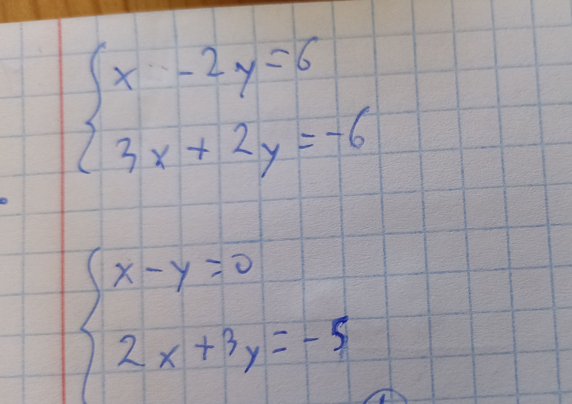 Фото задания: Решить систему: \(\begin{cases}x-2y=6\\3x+2y=-6\end{cases}\)