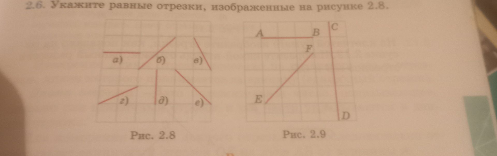 Фото задания: 2.6. Укажите равные отрезки, изображённые на рисунке 2.8.