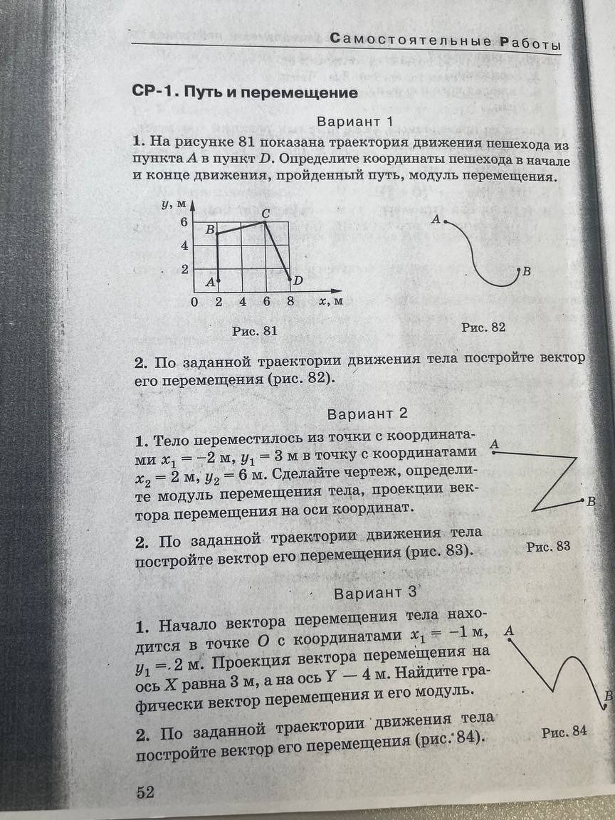 Фото задания: Вариант 2. 1. Тело переместилось из точки с координатами x₁ = −2 м, y₁ = 3 м в точку с координатами x₂ = 2 м, y₂ = 6 м.…