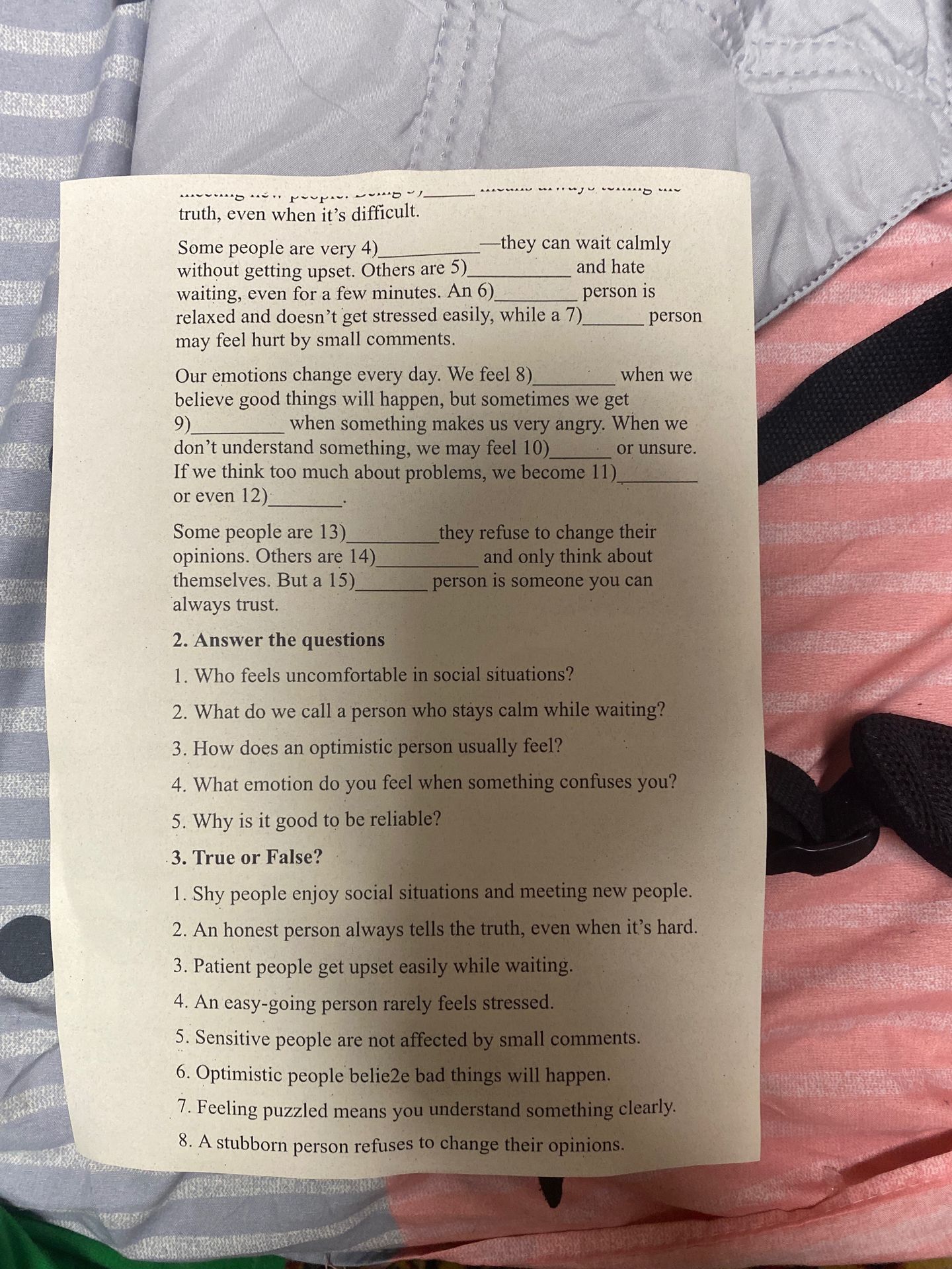 Фото задания: 1. Complete the text with the correct words. Items 1–3 are cut off in the photograph. Visible items: 4) Some people are…