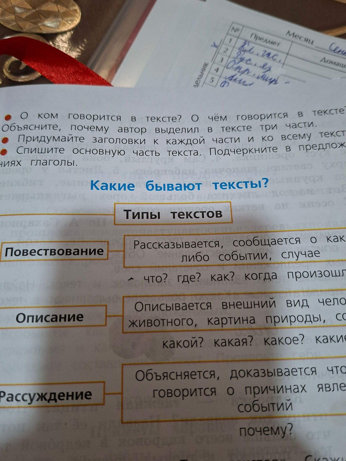 Фото задания: Какие бывают тексты? Назовите типы текстов, представленные на схеме.