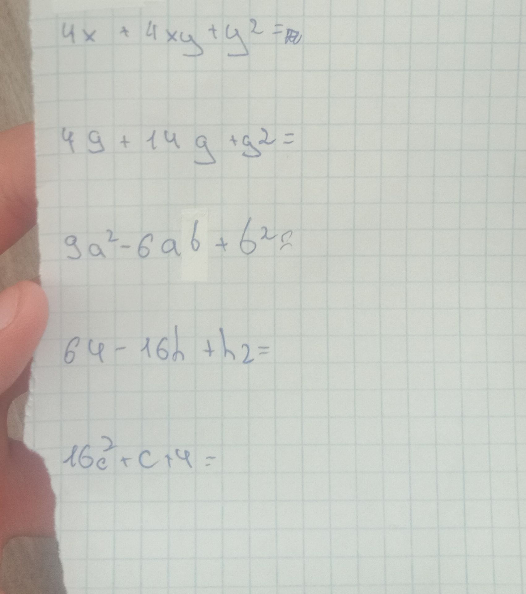 Фото задания: 1) \(4x^2+4xy+y^2=\)