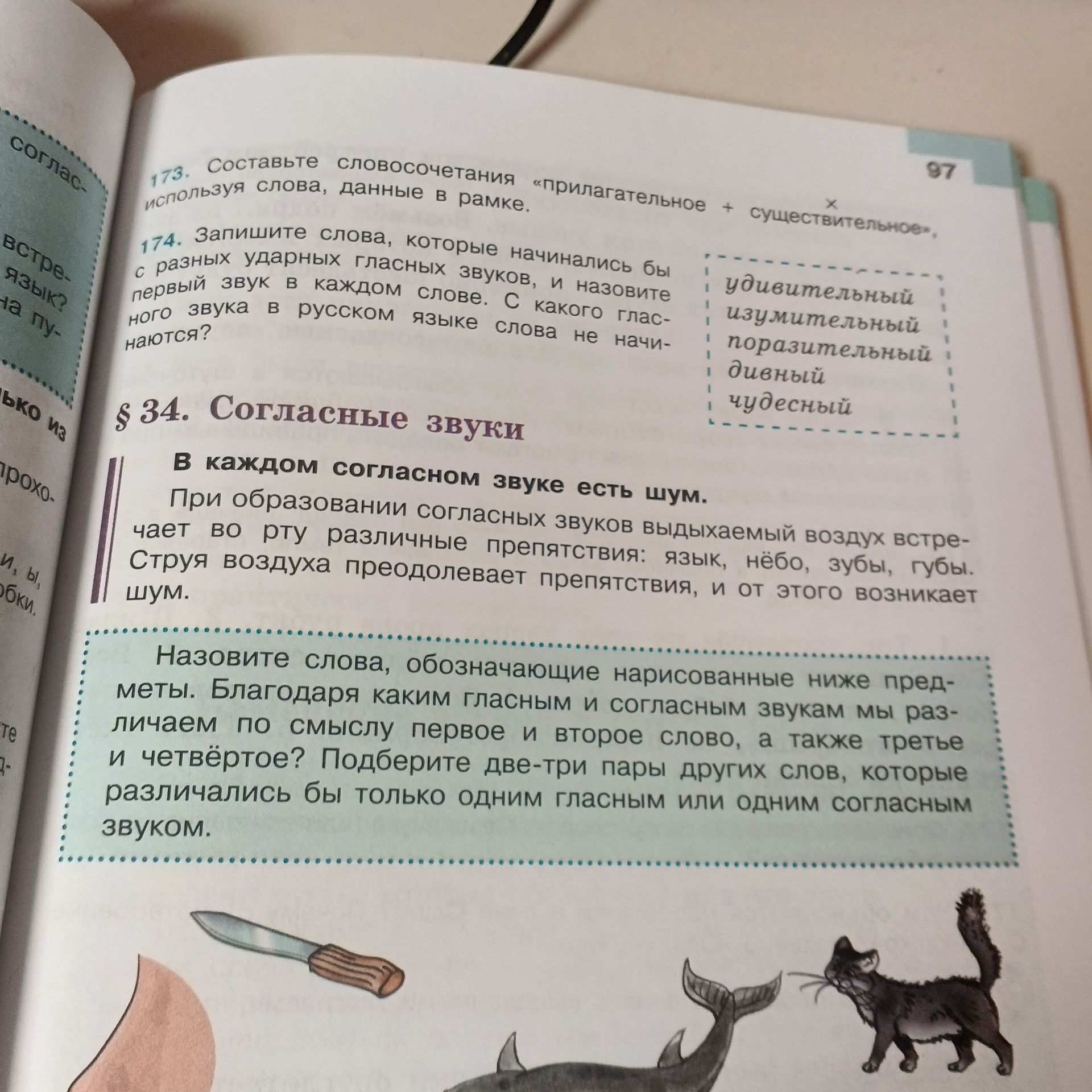 Фото задания: 173. Составьте словосочетания «прилагательное + существительное», используя слова, данные в рамке: удивительный,…
