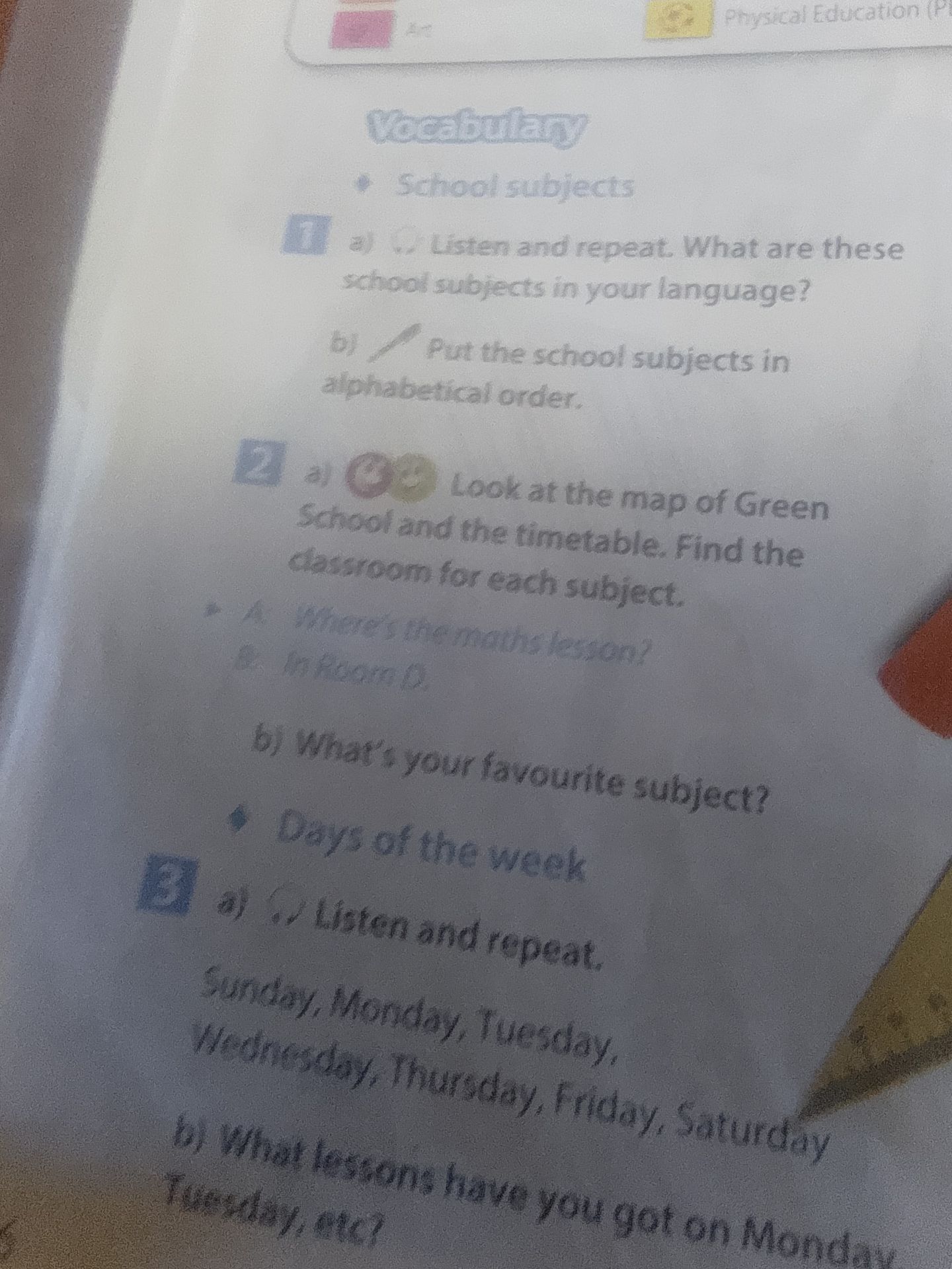Фото задания: 2 a) Look at the map of Green School and the timetable. Find the classroom for each subject. b) What’s your favourite subject?