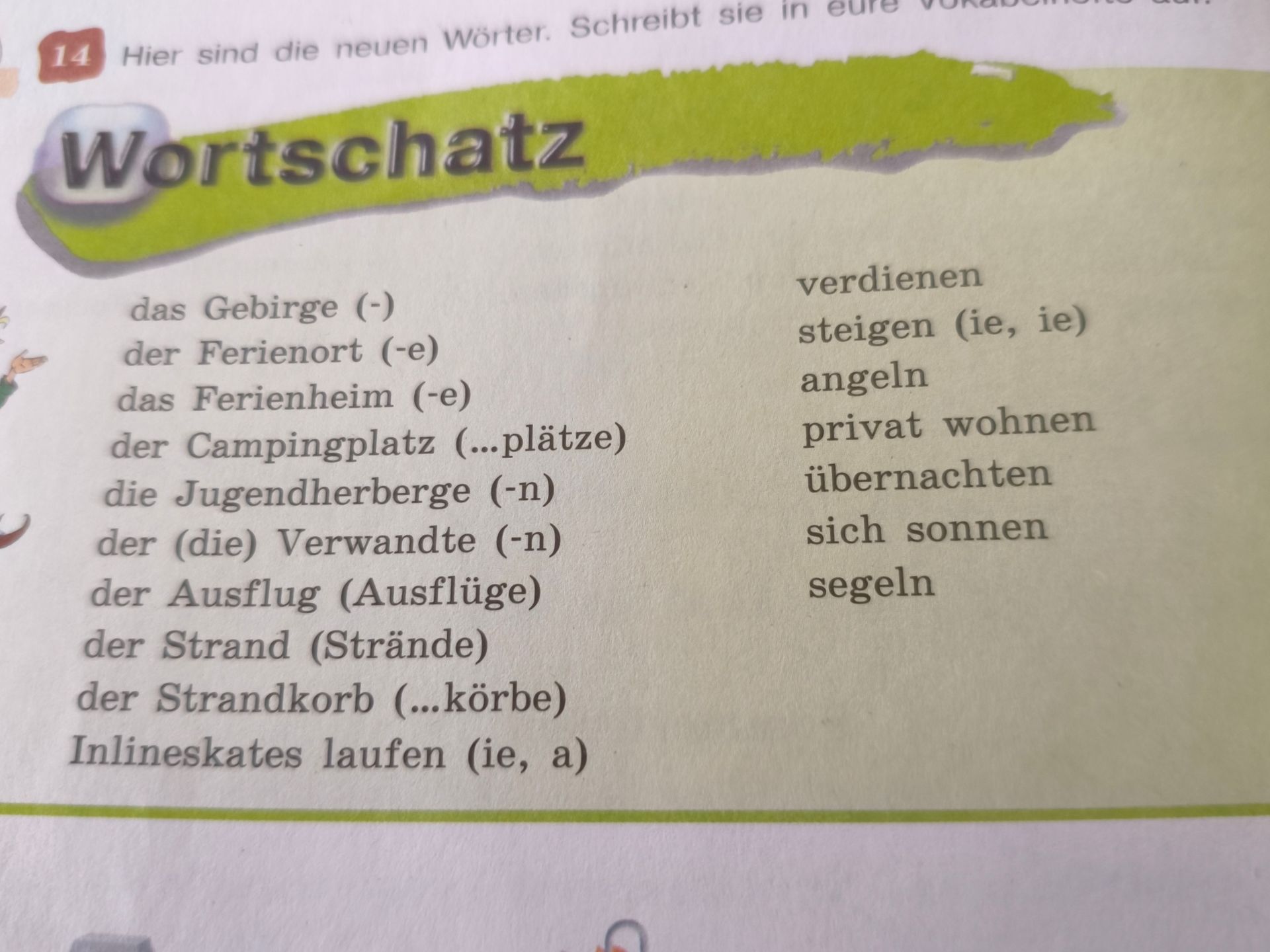 Фото задания: 14. Hier sind die neuen Wörter. Schreibt sie in eure Vokabelhefte ab.
