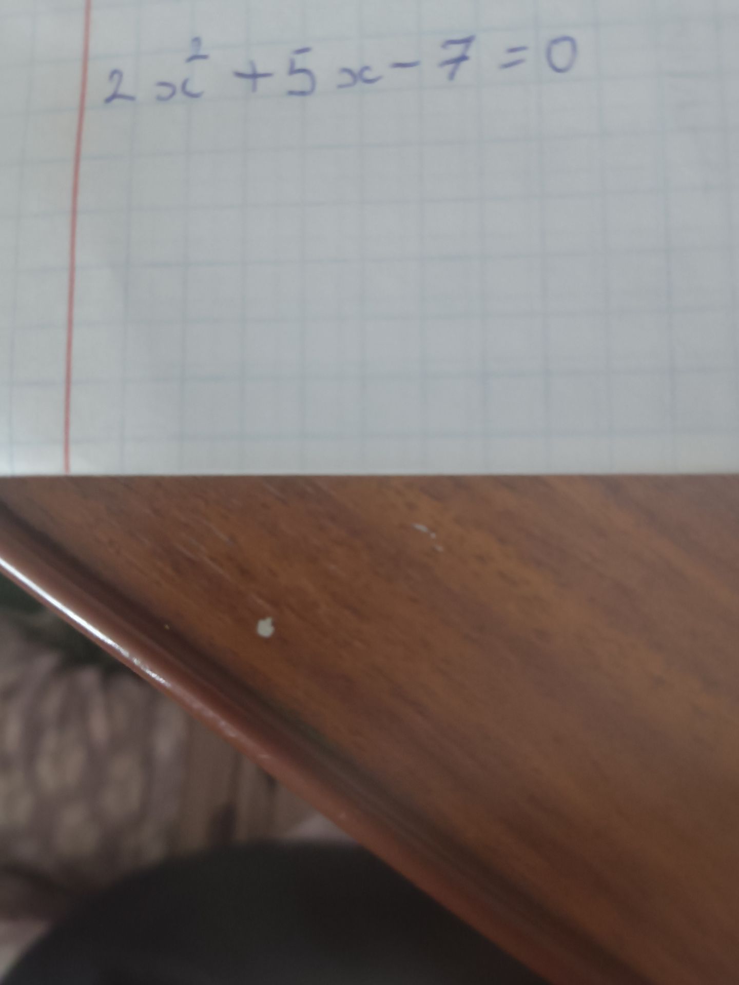 Фото задания: Решить уравнение: \(2x^2+5x-7=0\).