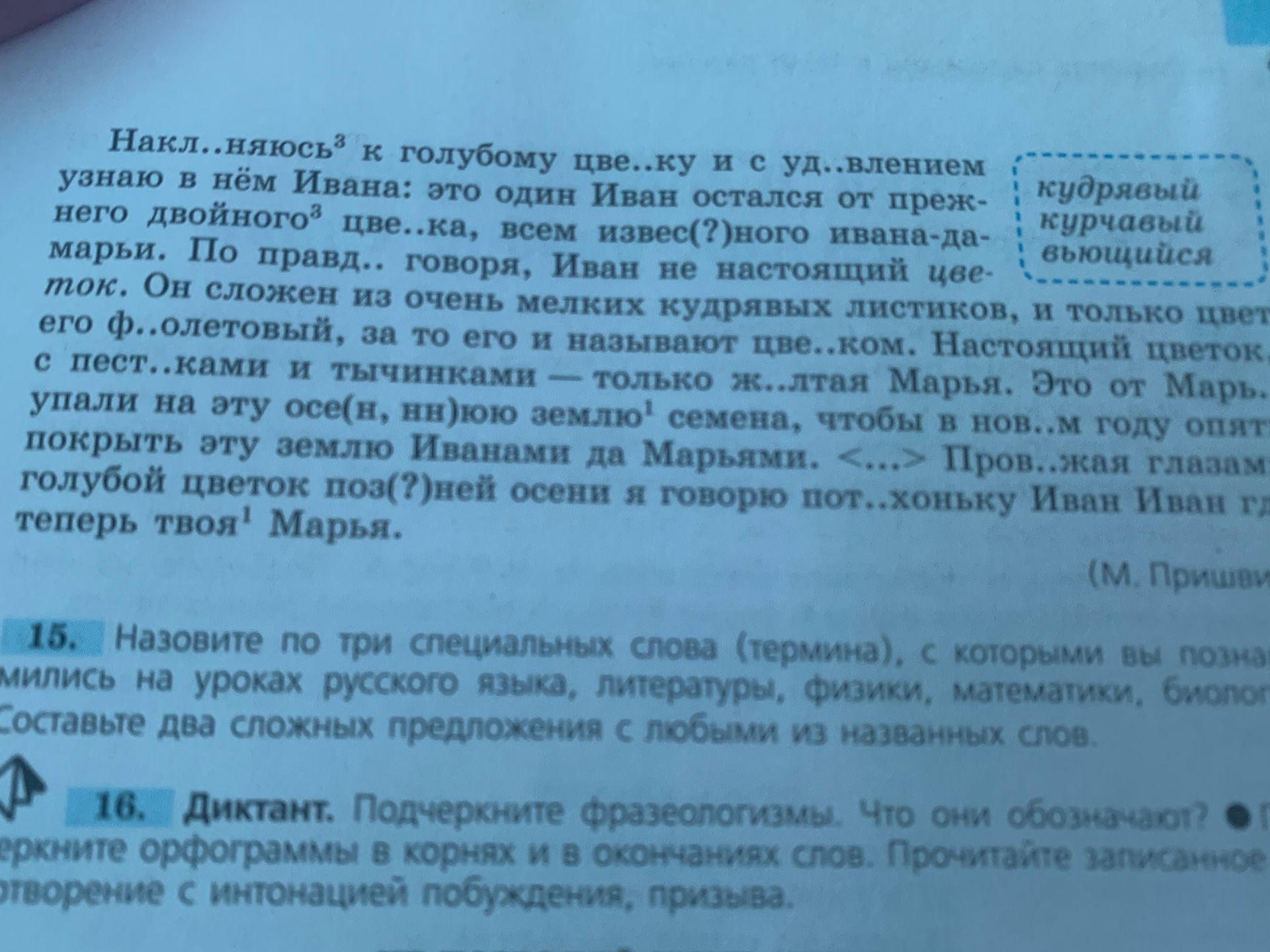 Фото задания: 16. Диктант. Подчеркните фразеологизмы. Что они обозначают? Проверьте орфограммы в корнях и в окончаниях слов. Прочитайте…