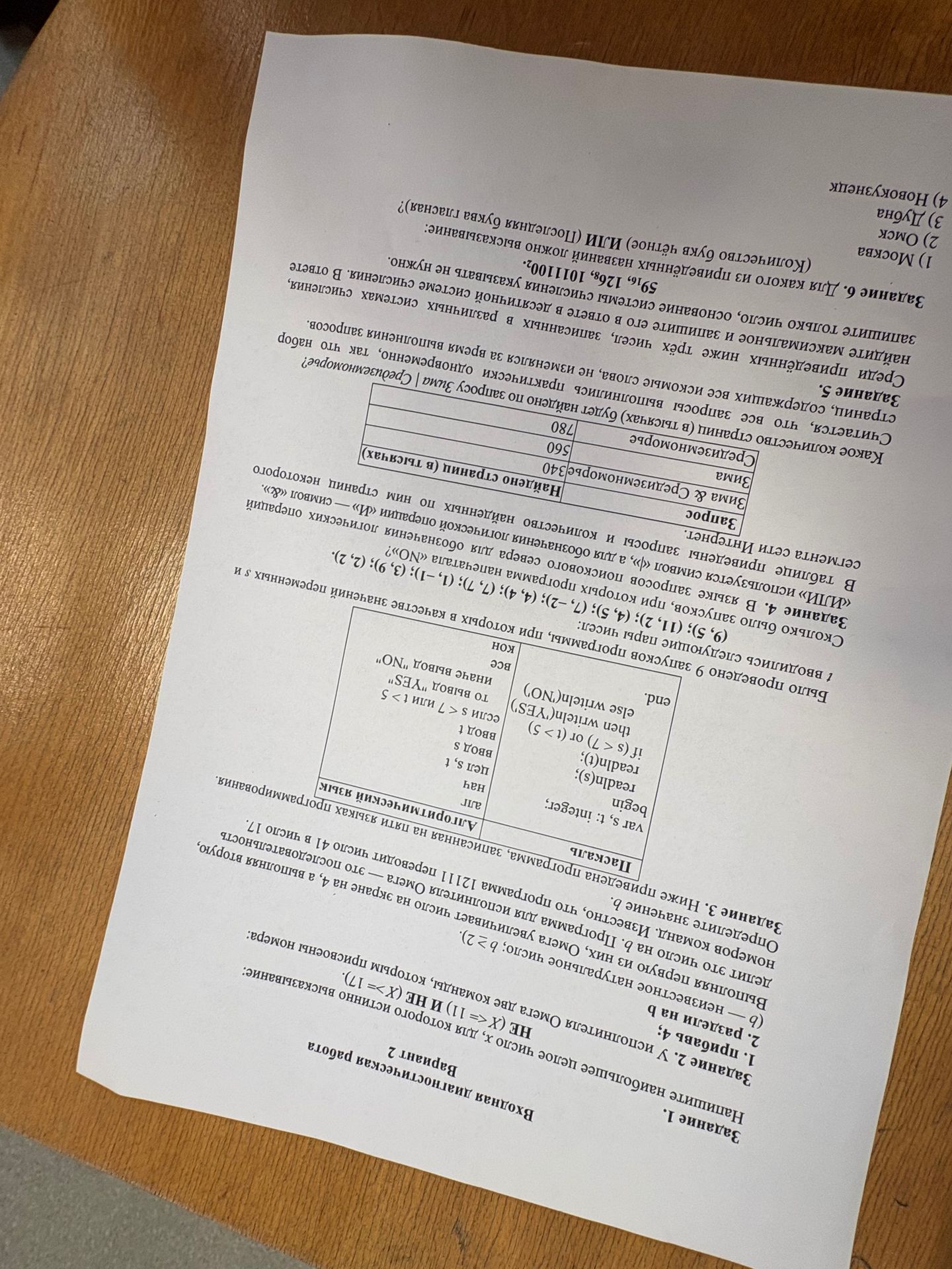 Фото задания: Задание 1. Наименьшее целое число x, для которого истинно высказывание: x ≥ −11 и x ≤ 2.