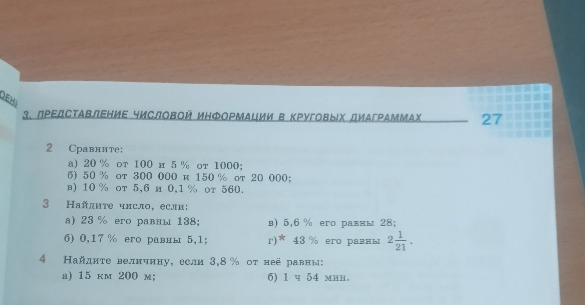 Фото задания: 3. Найдите число, если: а) 23 % его равны 138; б) 0,17 % его равны 5,1; в) 5,6 % его равны 28; г) 43 % его равны 2 1/21.