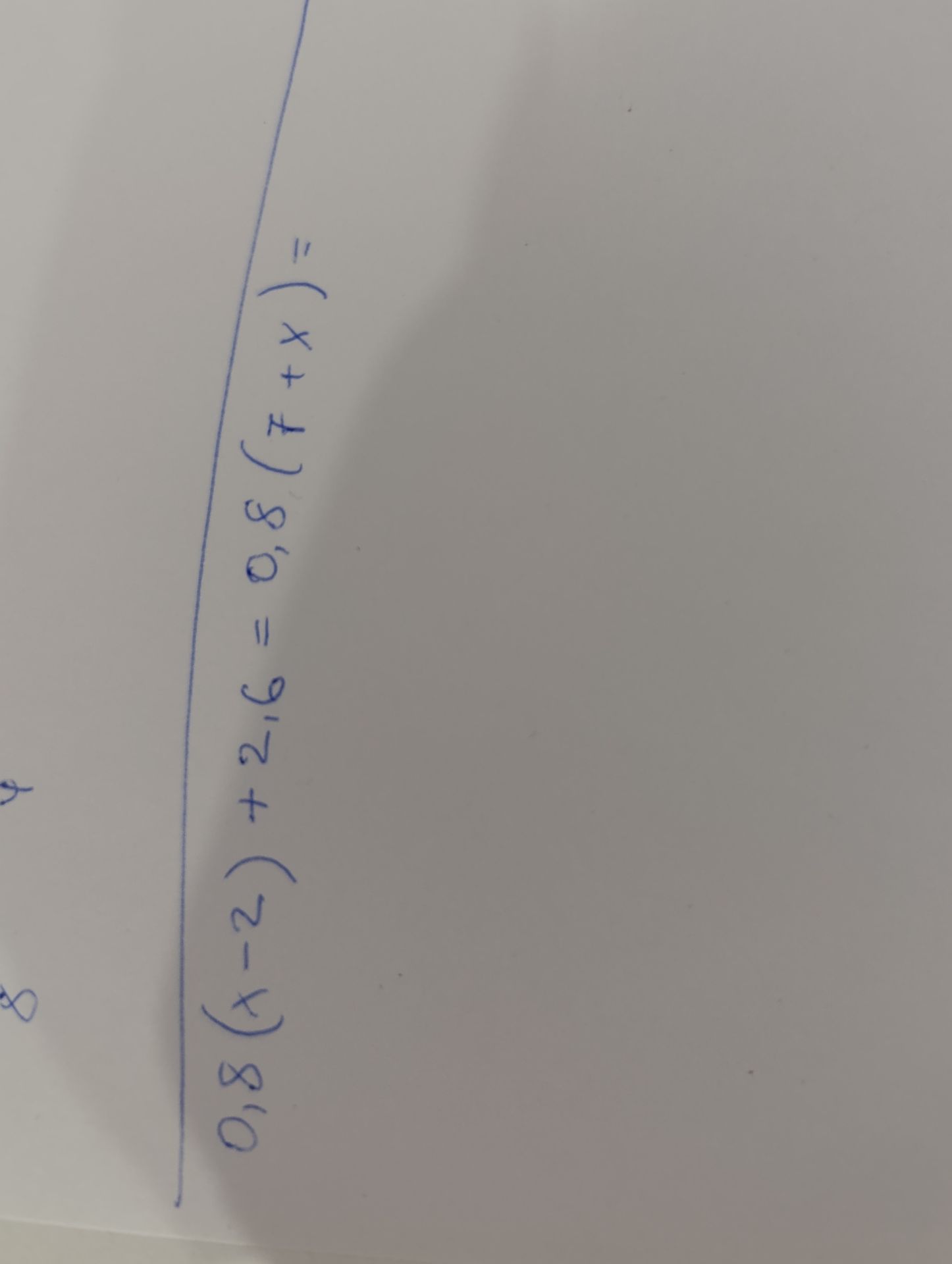Фото задания: 0,8(x − 2) + 2,6 = 0,8(7 + x)
