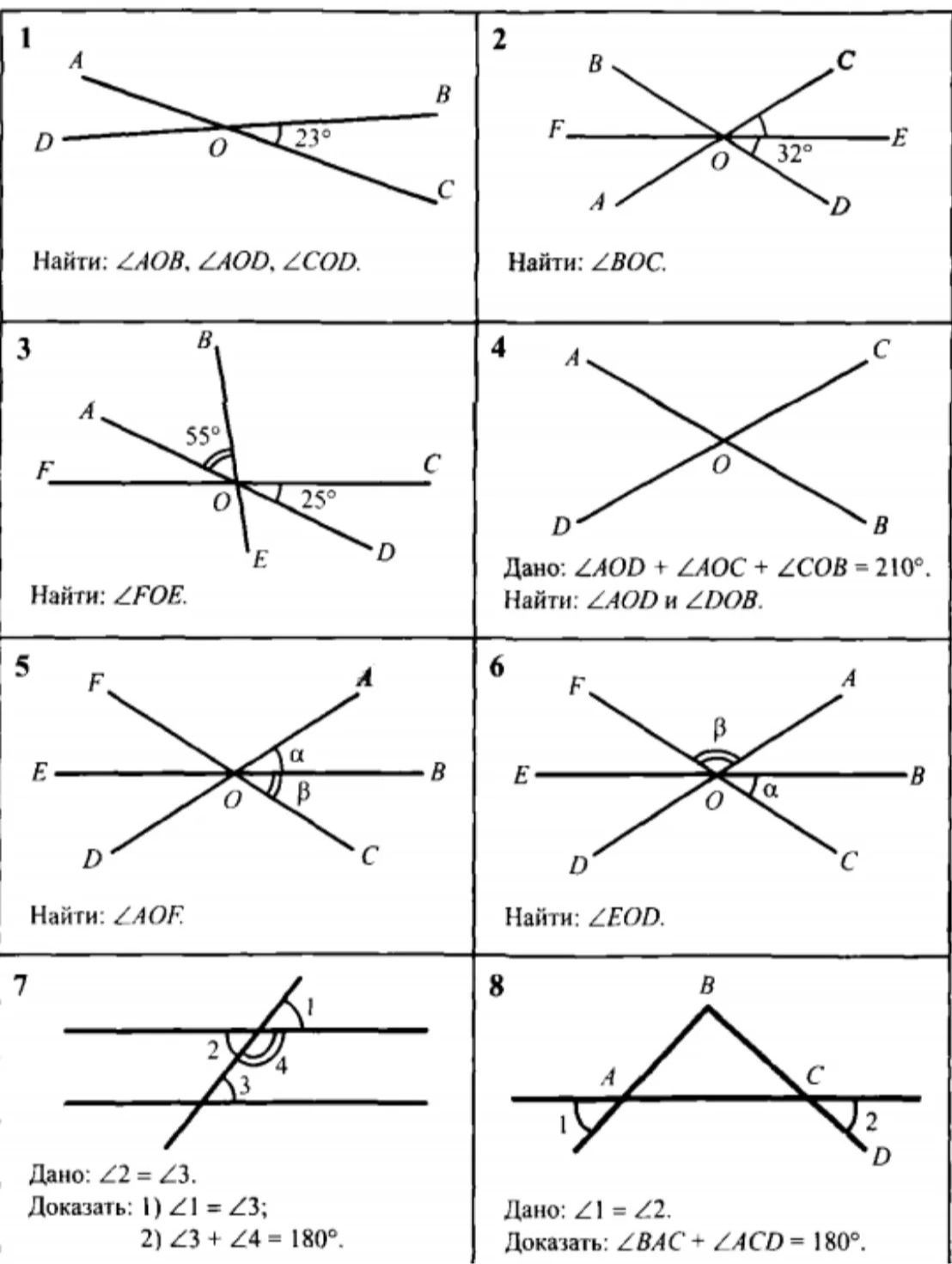 Фото задания: 1. Найти: ∠AOB, ∠AOD, ∠COD. На рисунке ∠BOC = 23°.