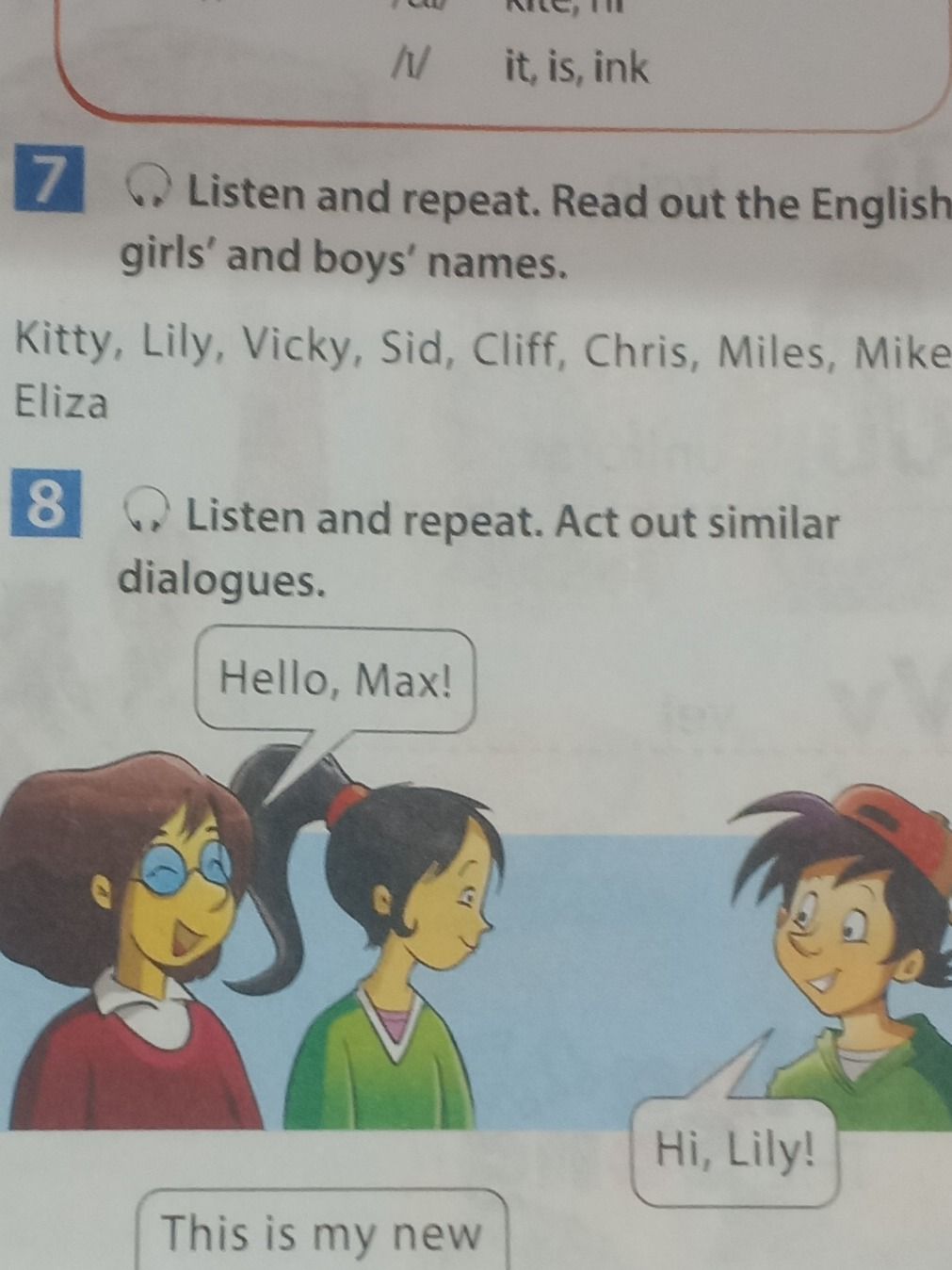 Фото задания: 8. Listen and repeat. Act out similar dialogues. [The rest of the dialogue is cut off in the photograph.]