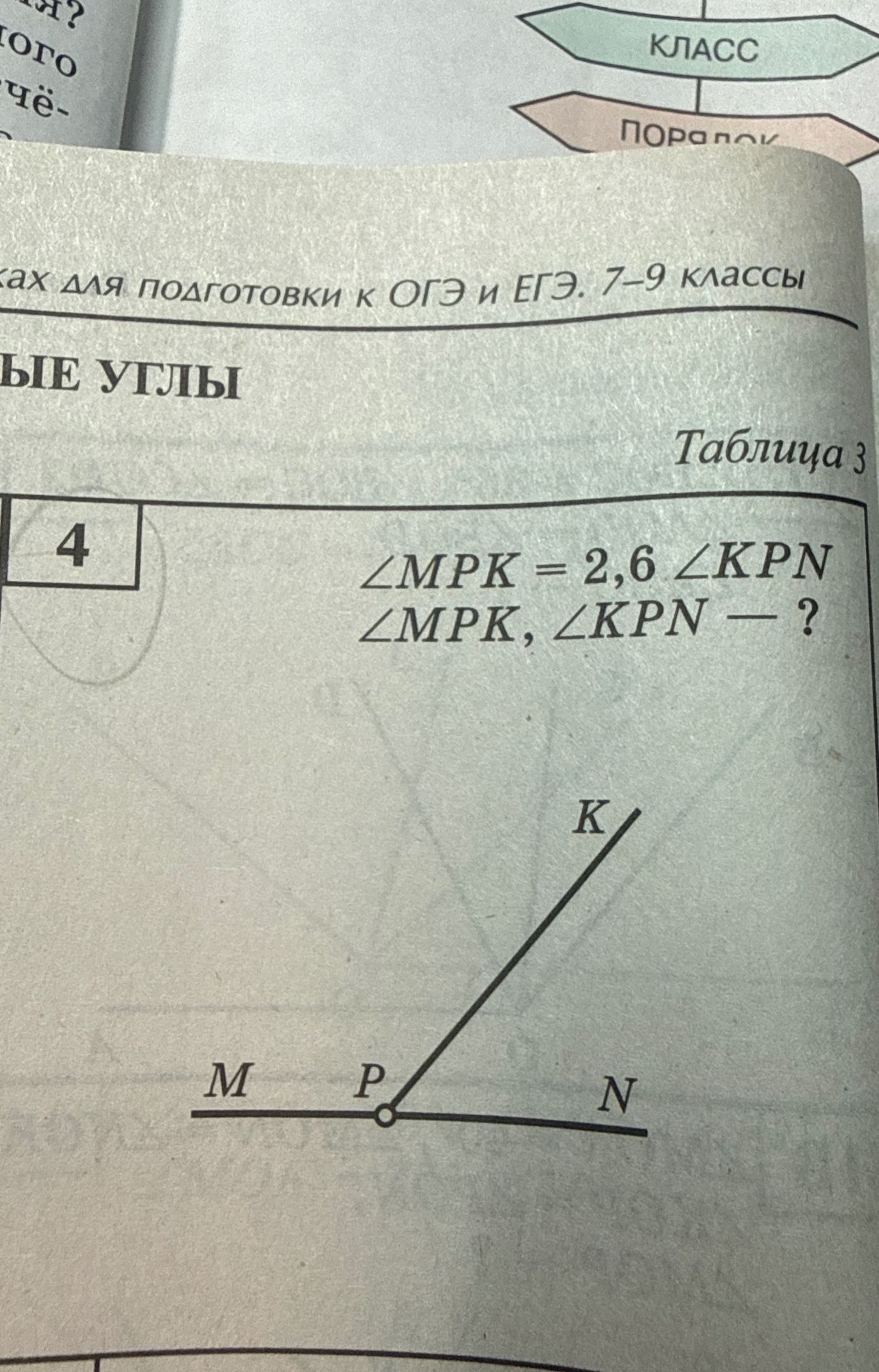 Фото задания: ∠MPK = 2,6∠KPN. Найти ∠MPK и ∠KPN.