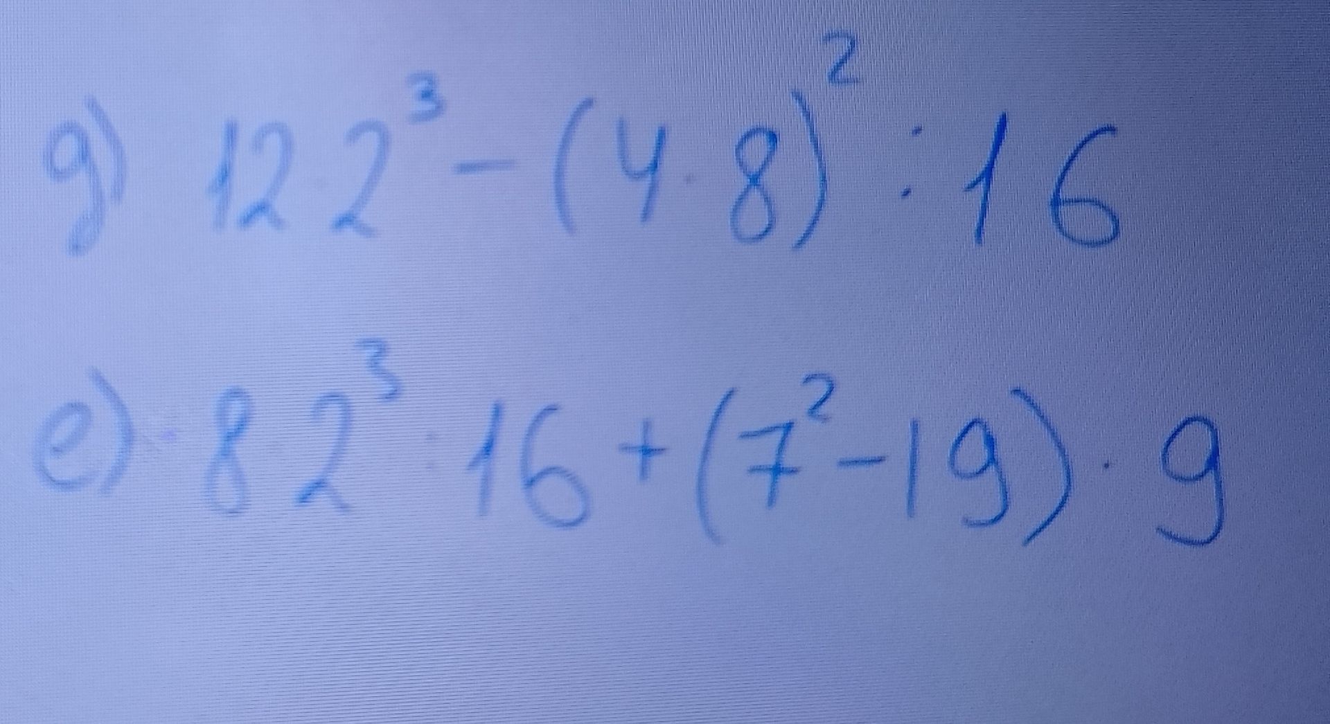 Фото задания: а) \(12^3-(4\cdot8)^2:16\)