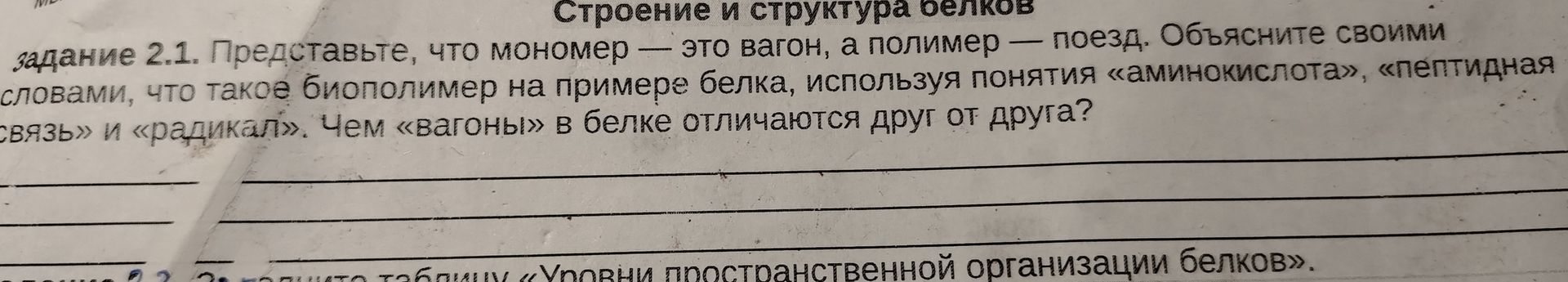 Фото задания: Задание 2.1. Представьте, что мономер — это вагон, а полимер — поезд. Объясните своими словами, что такое биополимер на…