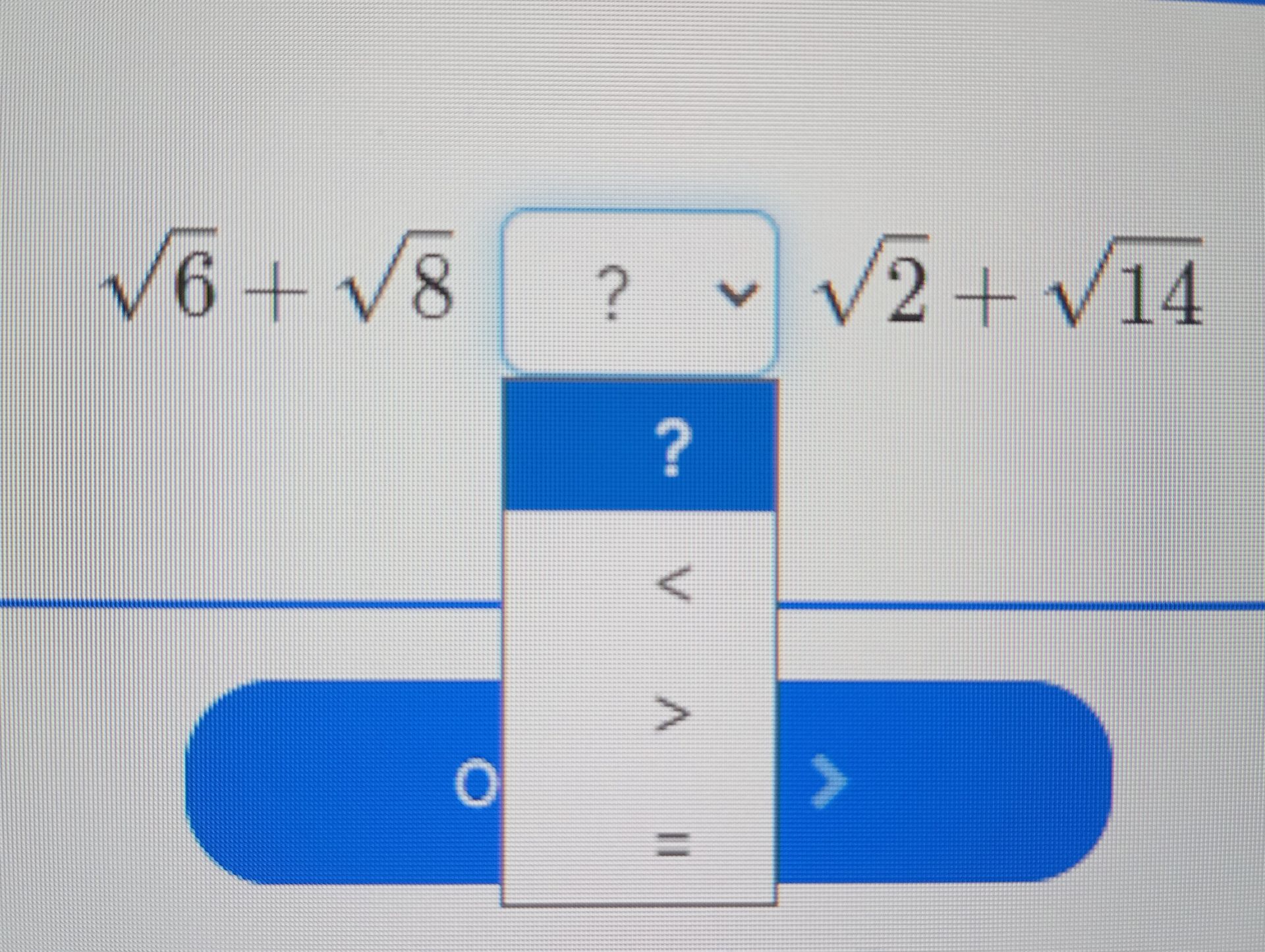Фото задания: Сравните: √6 + √8 ? √2 + √14.