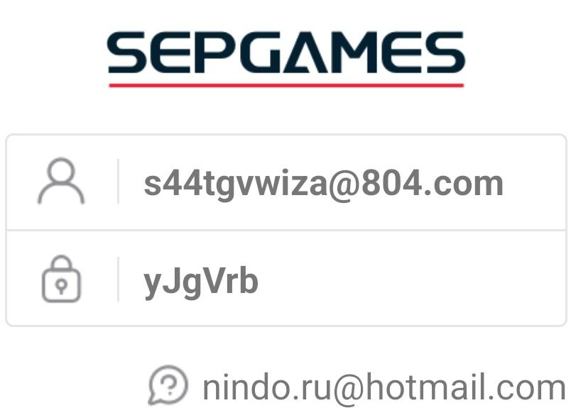Фото задания: На изображении нет учебного задания. Изображена форма входа SEP GAMES с адресом электронной почты, паролем и контактным…
