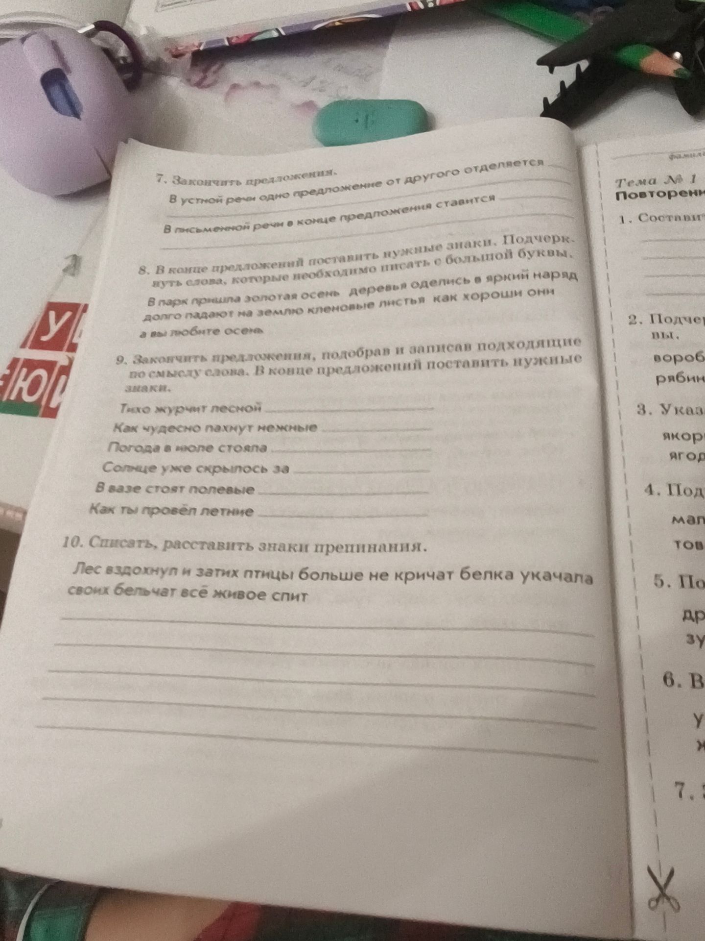 Фото задания: 8. В какие предложения поставить нужные знаки. Подчеркнуть слова, которые необходимо писать с большой буквы. В парк пришла…