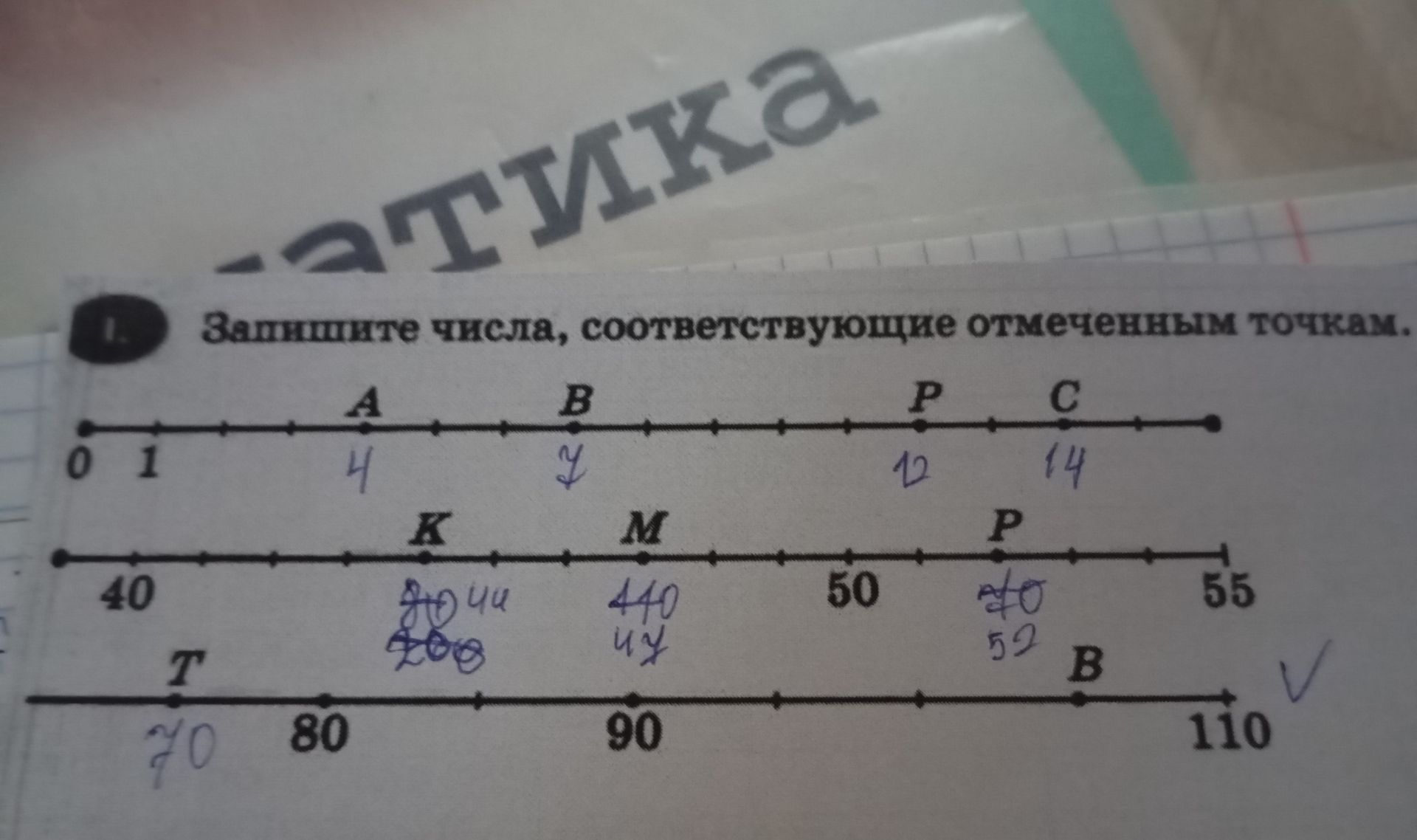 Фото задания: 1. Запишите числа, соответствующие отмеченным точкам.