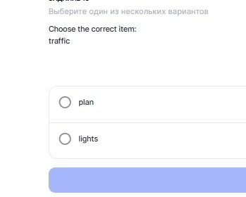 Фото задания: Choose the correct item: traffic. Options: plan, lights.